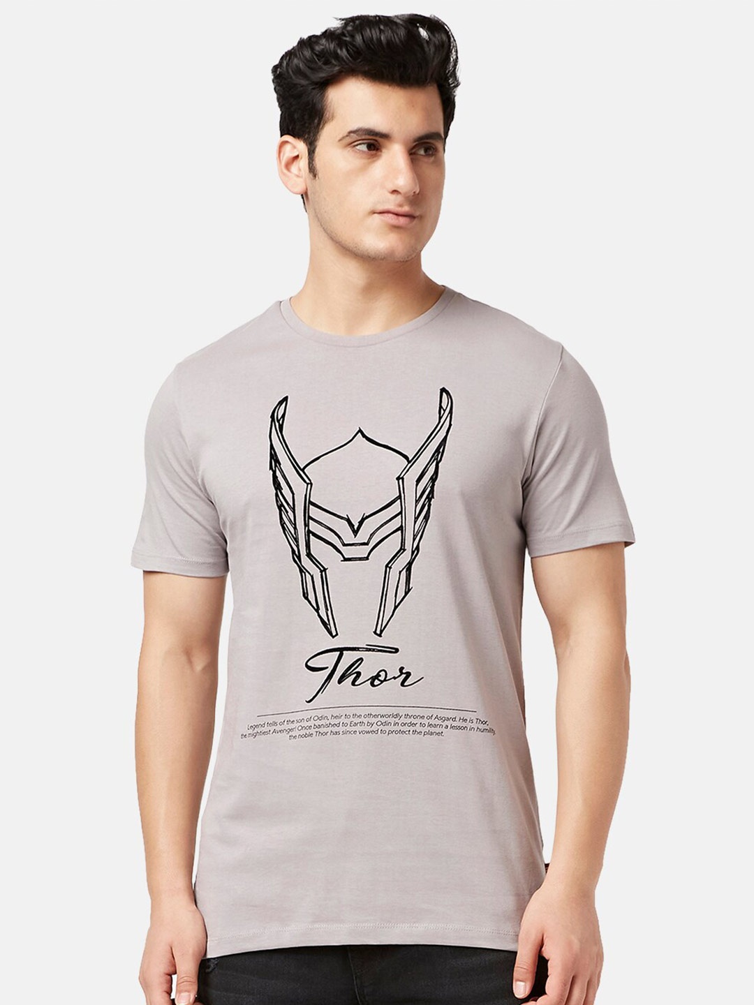 

SF JEANS by Pantaloons Thor Printed Cotton Slim Fit T-shirt, Grey