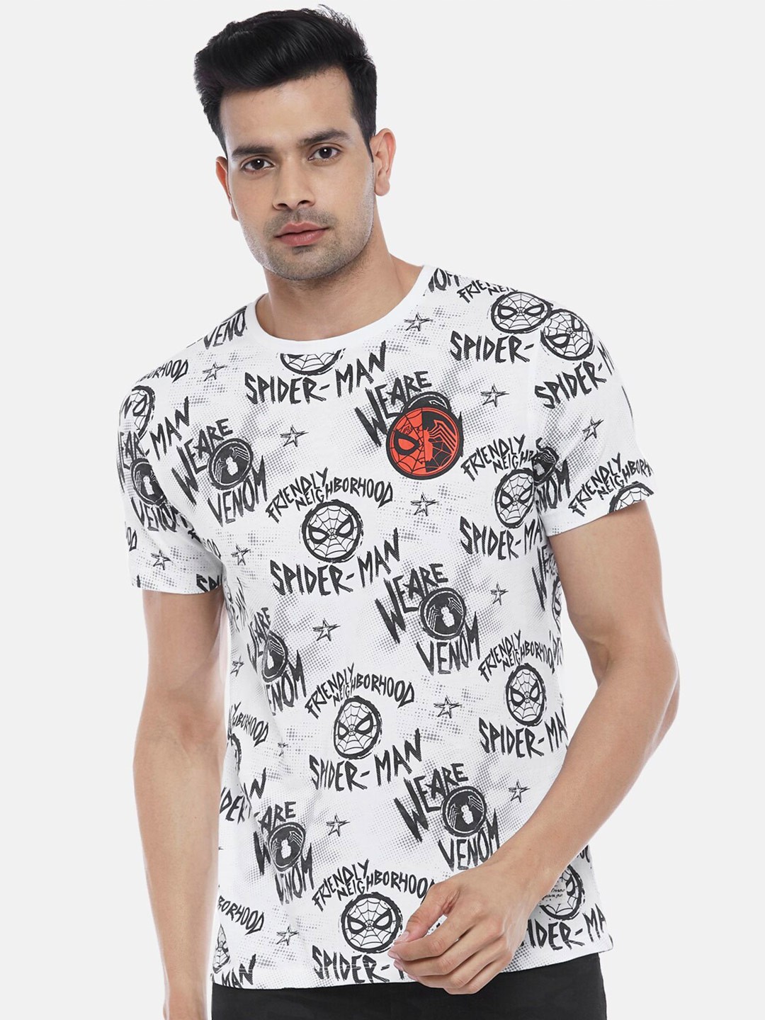 

SF JEANS by Pantaloons Spider-Man Printed Cotton Slim Fit T-shirt, White