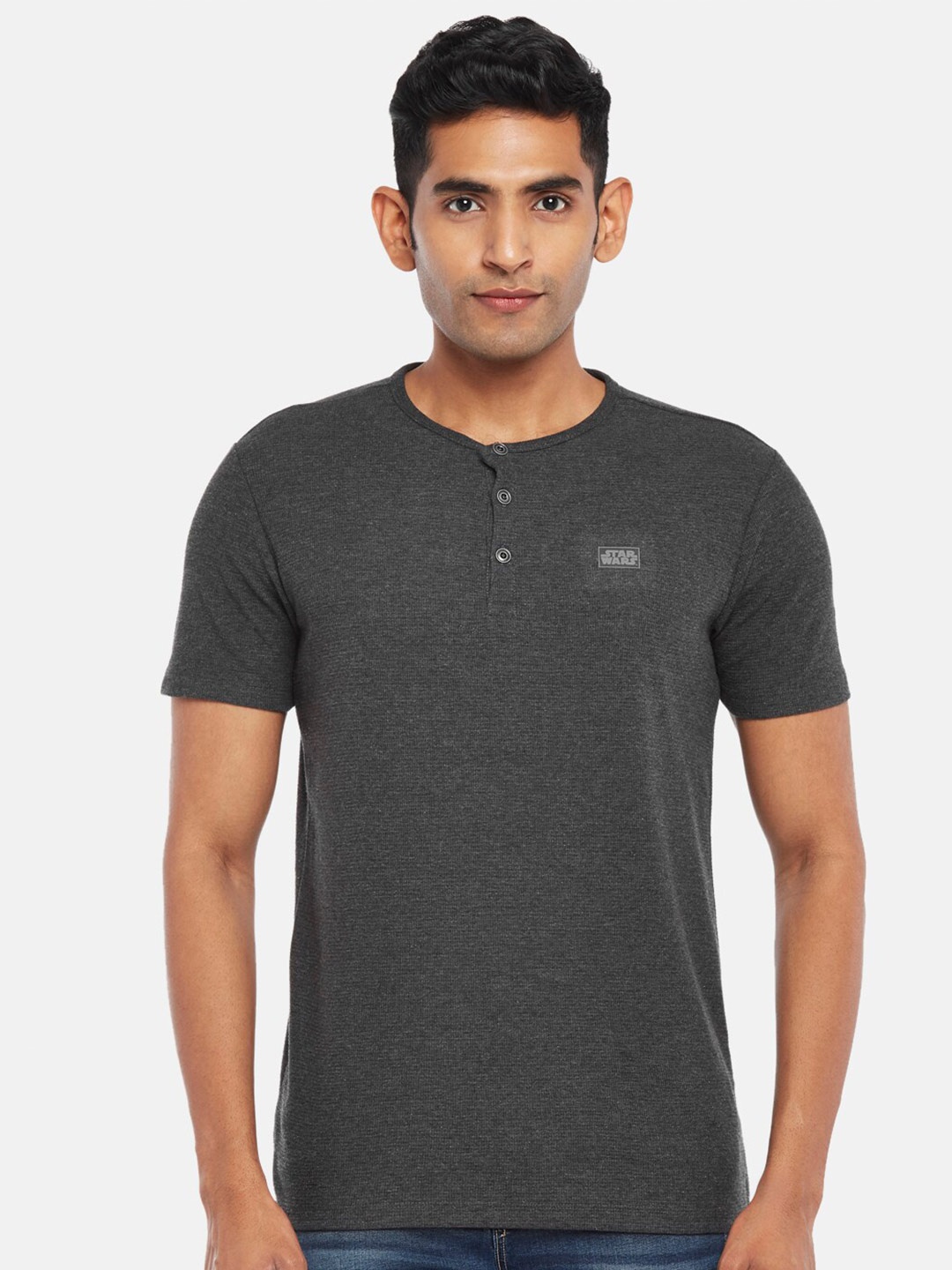

SF JEANS by Pantaloons Henley Neck Cotton Slim Fit T-shirt, Grey