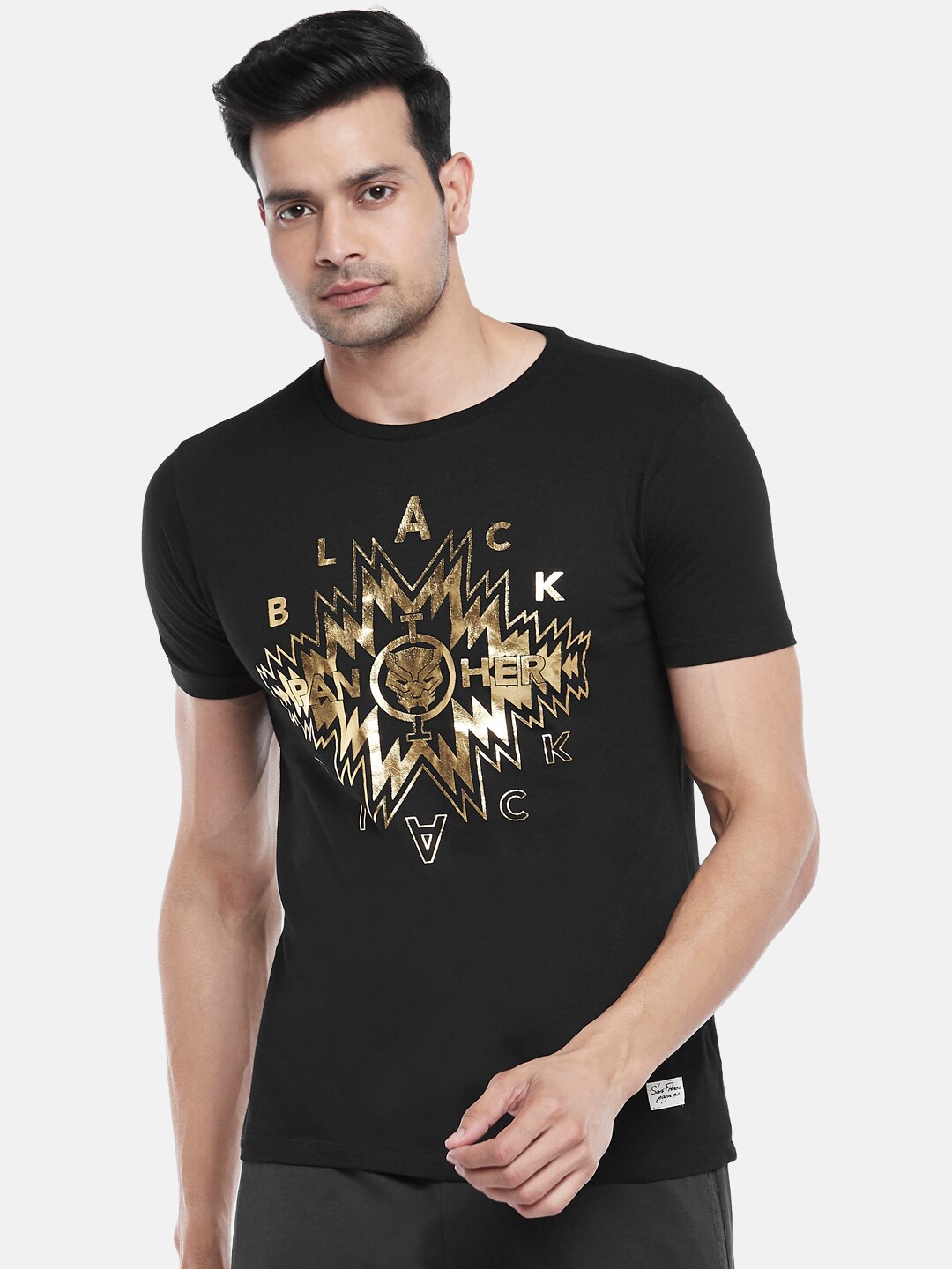 

SF JEANS by Pantaloons Black Panther Printed Cotton Slim Fit T-shirt