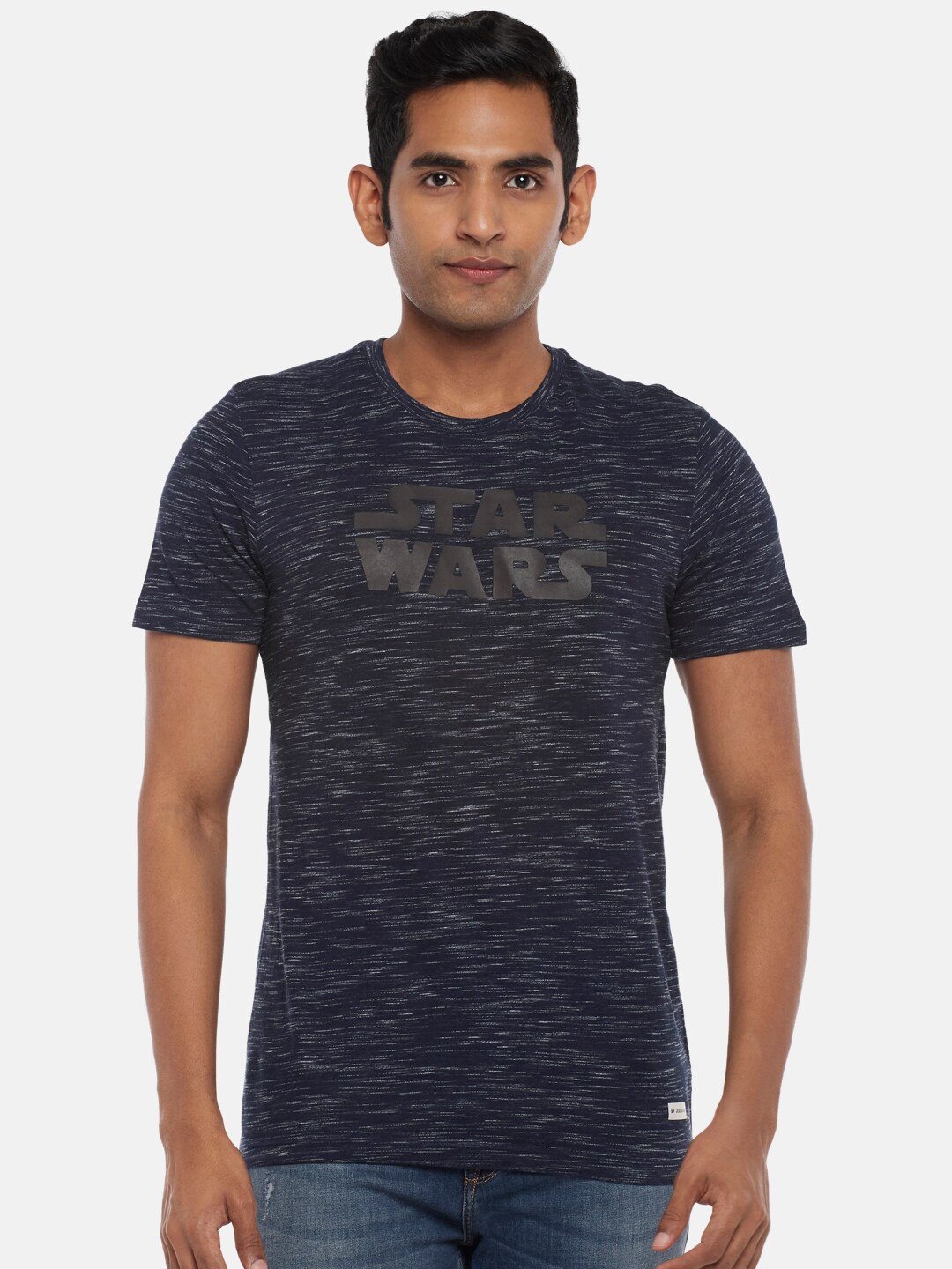SF JEANS by Pantaloons Typography Printed Slim Fit T-shirt, Navy blue