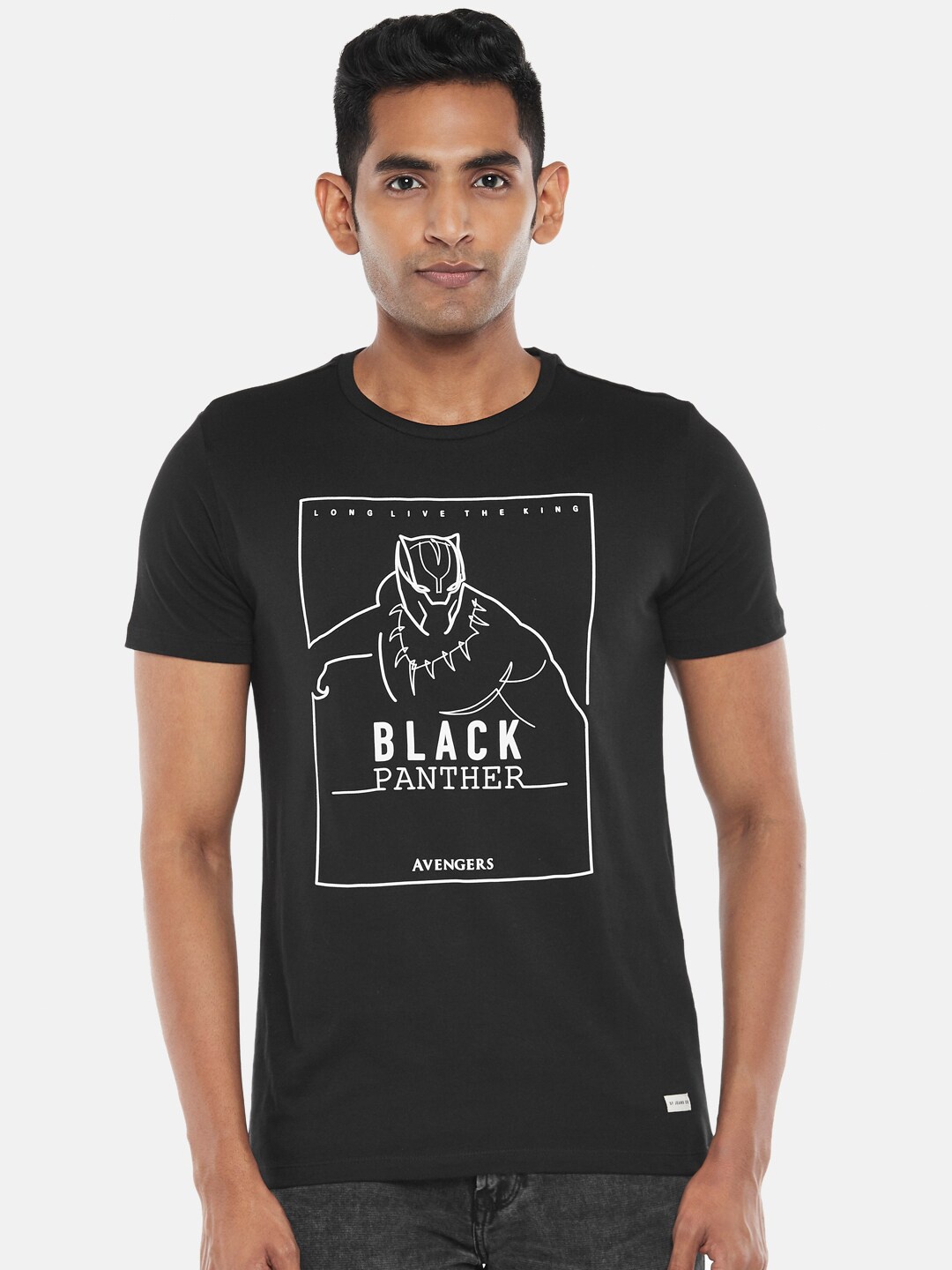 

SF JEANS by Pantaloons Black Panther Graphic Printed Slim Fit Cotton T-Shirt