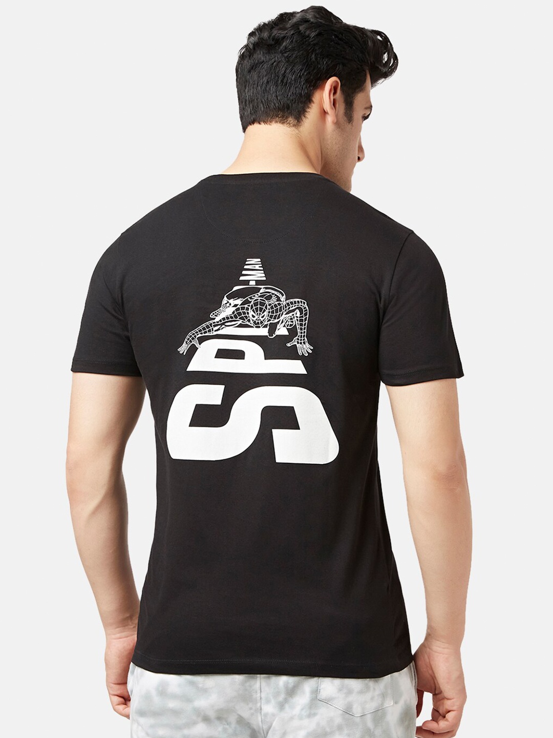 

SF JEANS by Pantaloons Spider-Man Printed Cotton Slim Fit T-shirt, Black