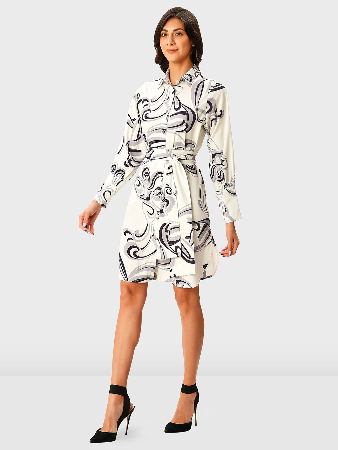 

Zapelle Abstract Printed Crepe Fit & Flare Dress, White