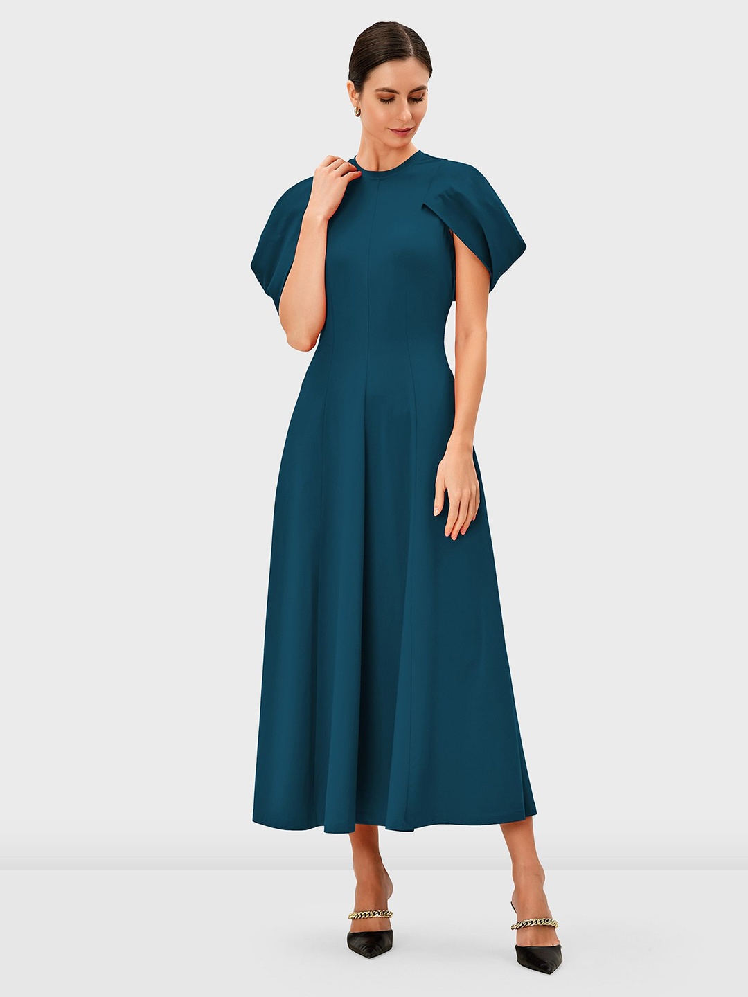 

Zapelle Puff Sleeve Fit & Flare Maxi Dress, Blue