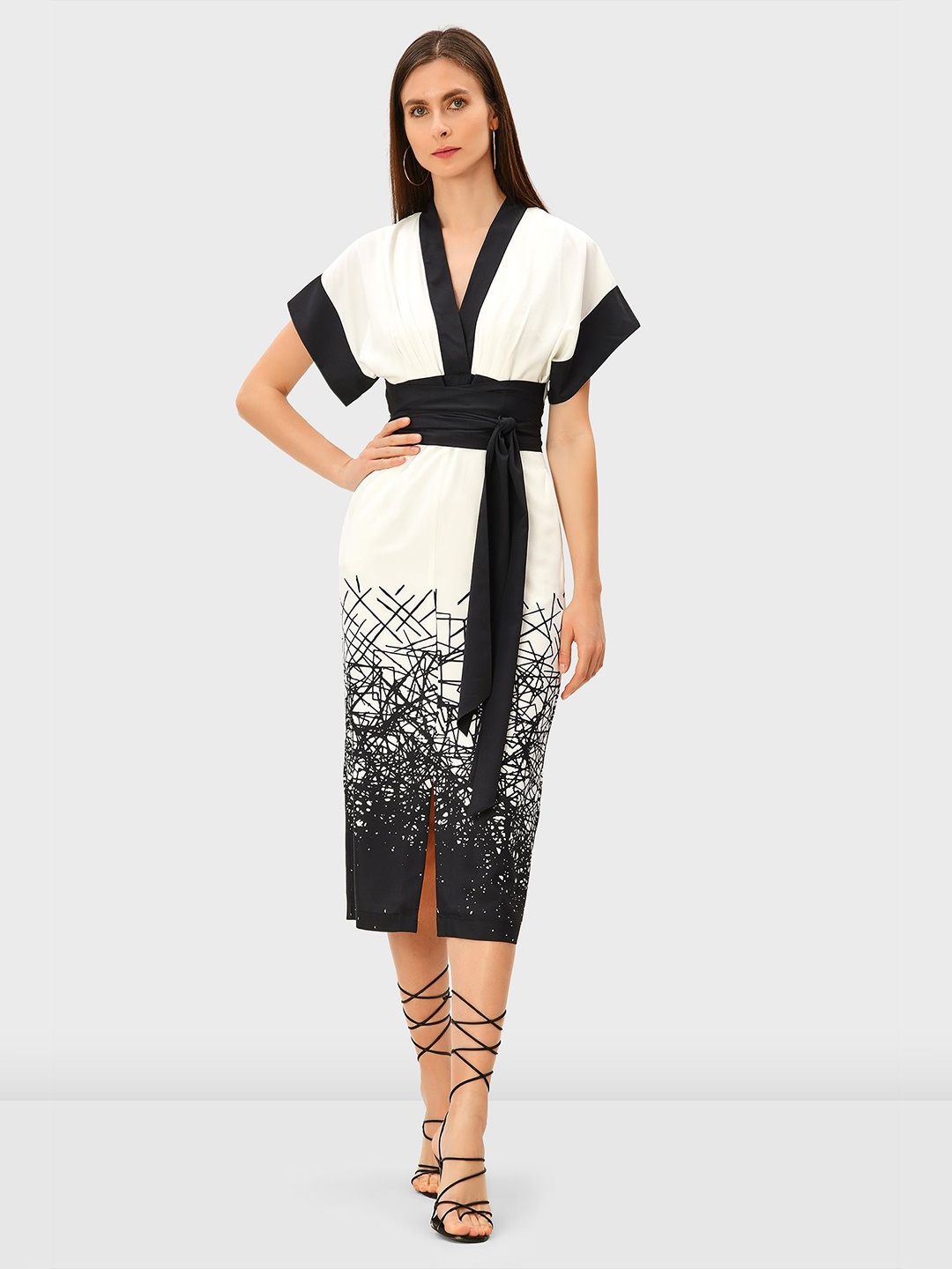 

Zapelle Abstract Printed Crepe Sheath Dress, White