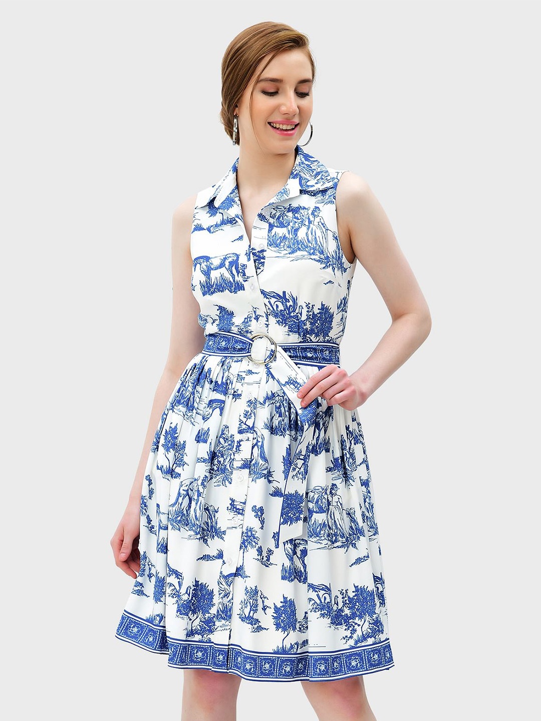 

Zapelle Conversational Printed Crepe Fit & Flare Dress, White