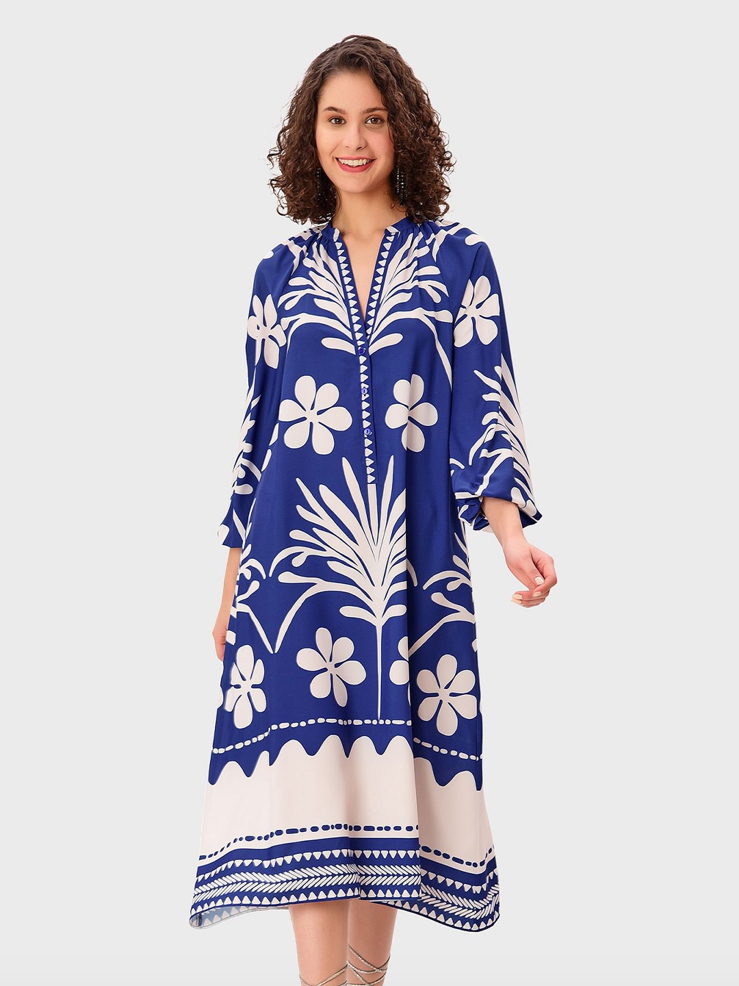 

Zapelle Floral Printed Crepe A-Line Midi Dress, Blue