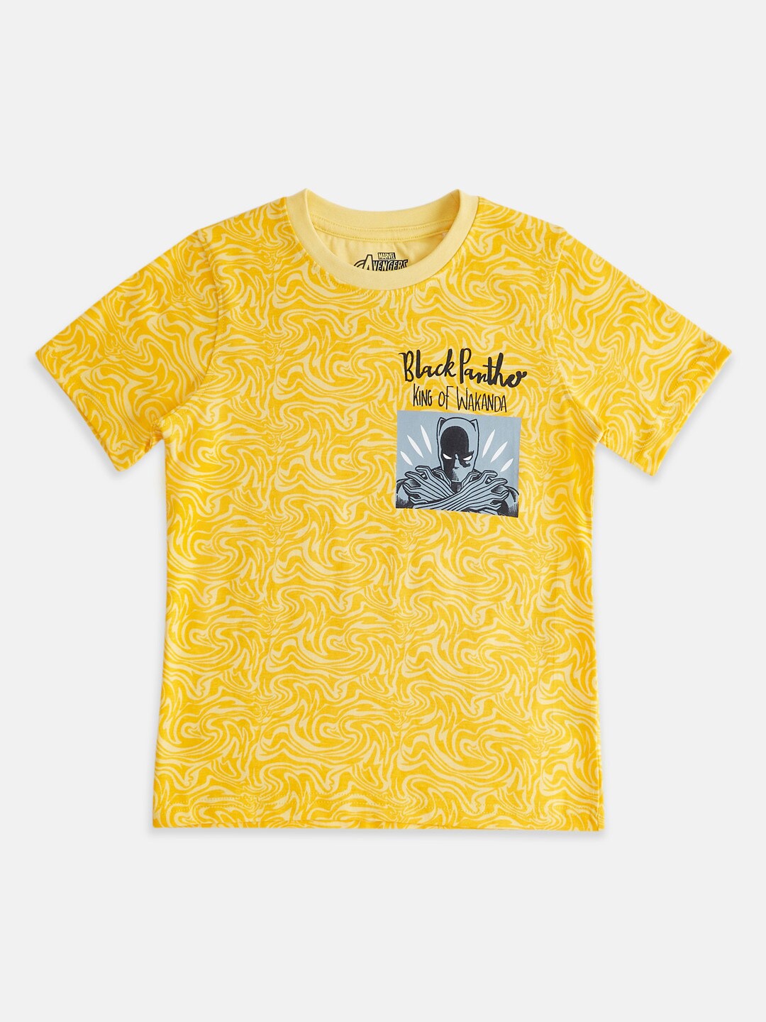 

Pantaloons Junior Boys Black Panther Printed Cotton T-shirt, Yellow