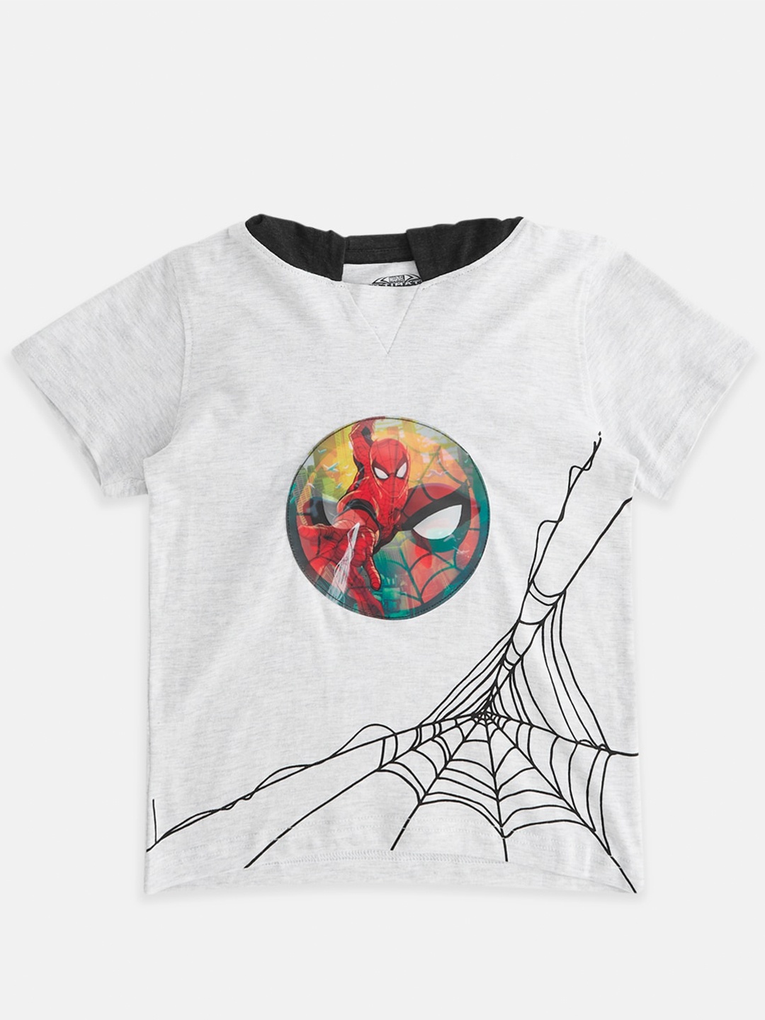 

Pantaloons Junior Boys Spider Man Printed Cotton T-shirt, Grey melange