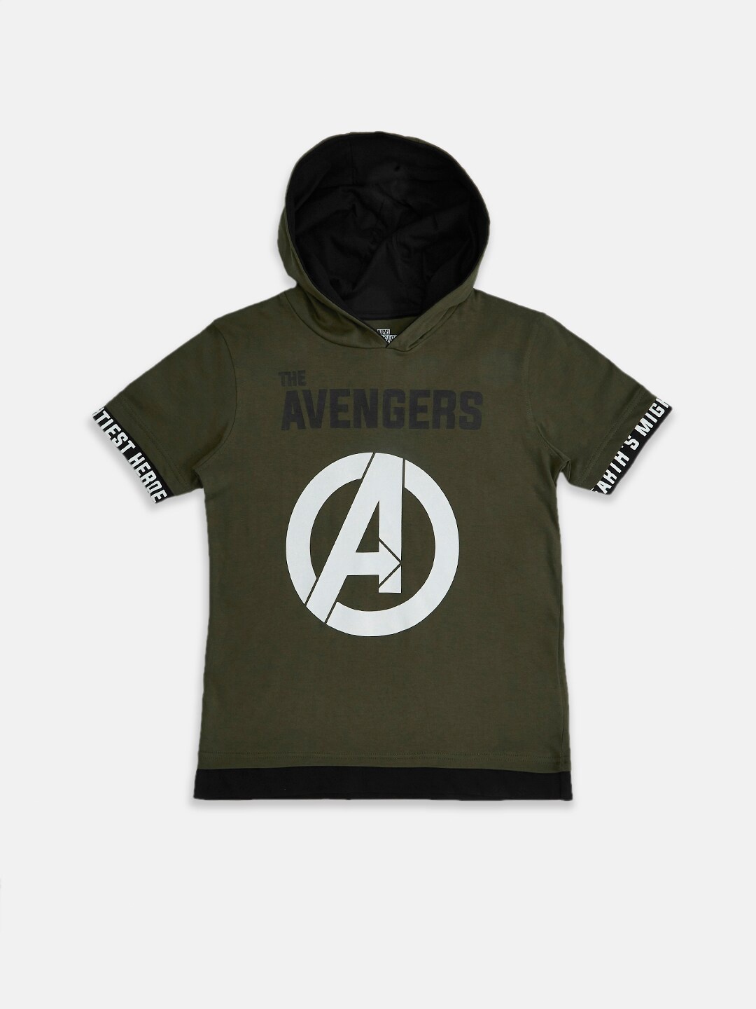 

Pantaloons Junior Boys Avengers Typography Printed Cotton T-shirt, Olive