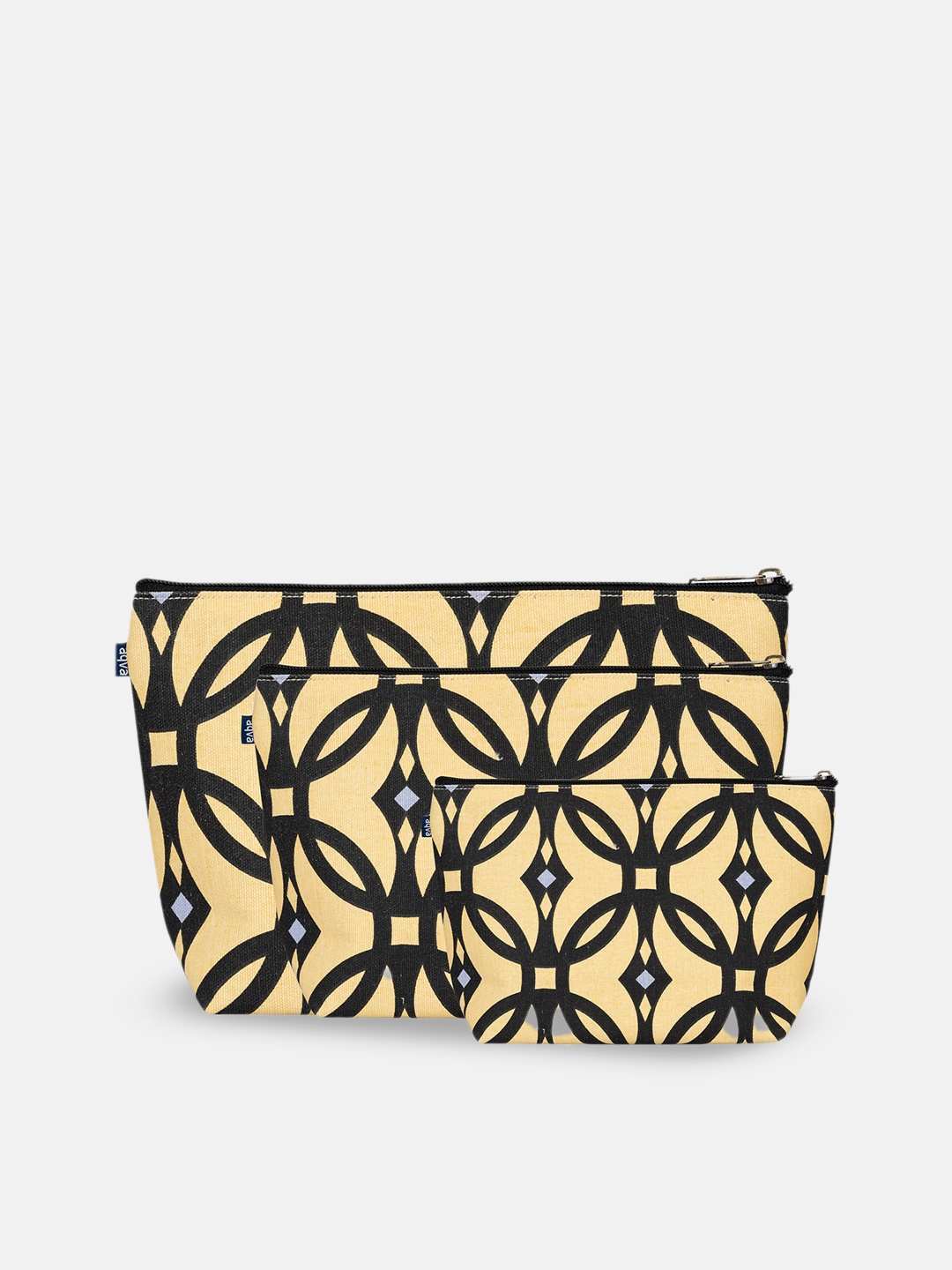 

AQVA Set Of 3 Printed Cotton Travel Pouch, Beige