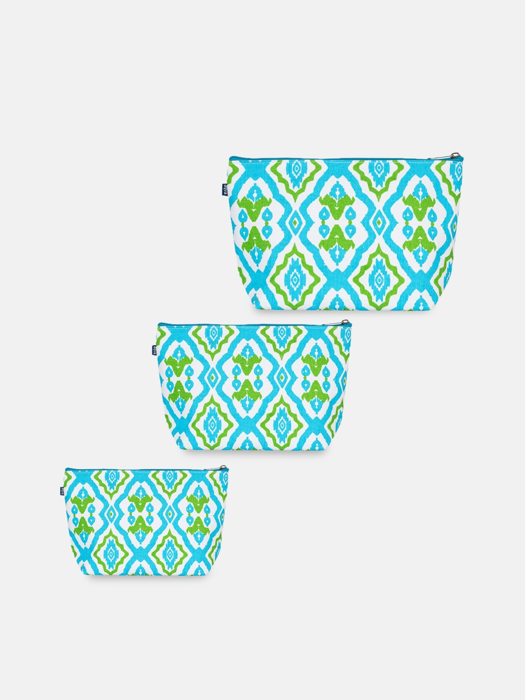 

AQVA Set Of 3 Printed Makeup Pouch, Turquoise blue