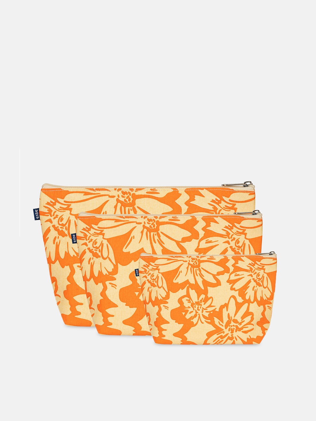 

AQVA Set Of 3 Printed Makeup Pouch, Orange