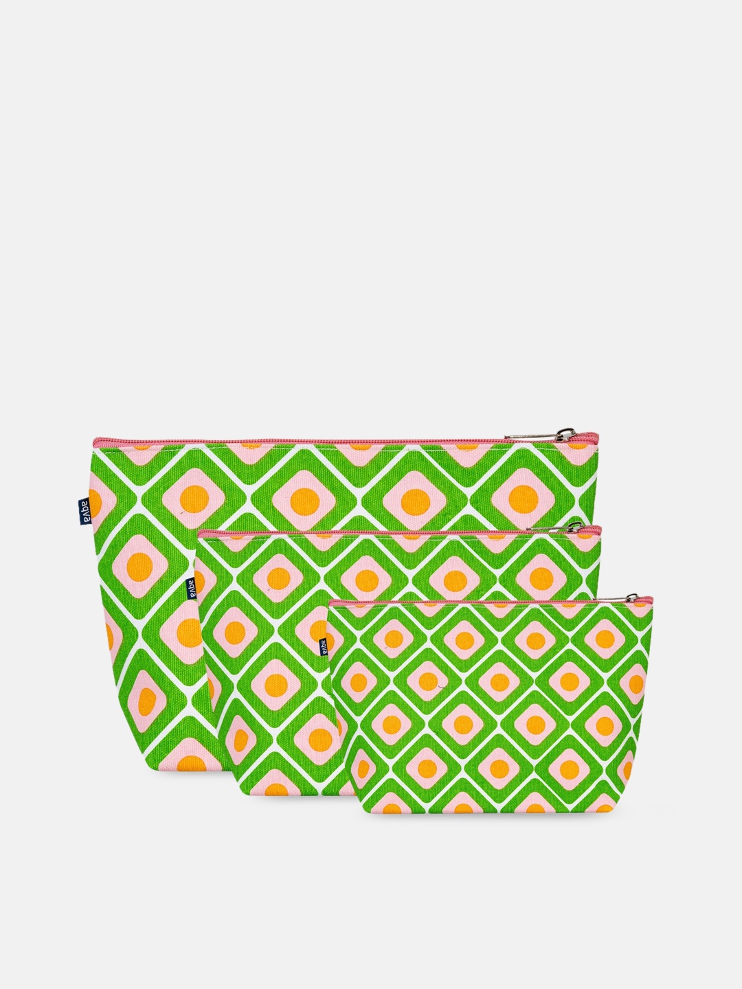 

AQVA Set Of 3 Printed Cotton Travel Pouch, Green