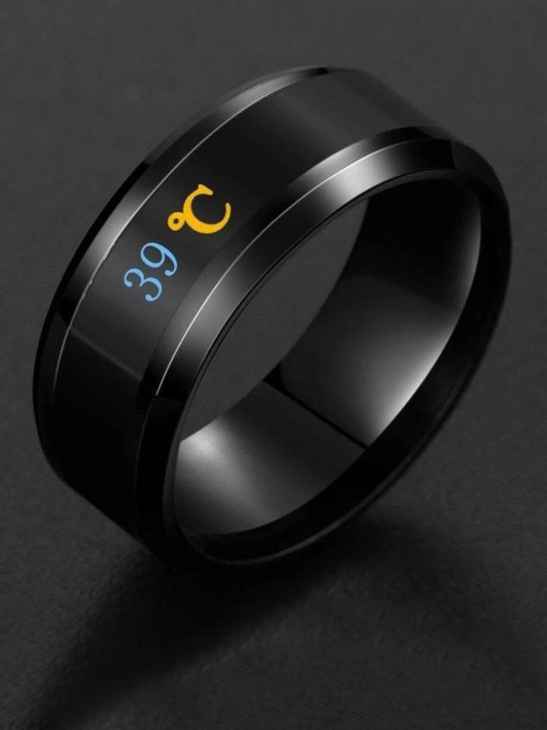 

KARISHMA KREATIONS Stainless Steel Temperature Finger Ring, Black