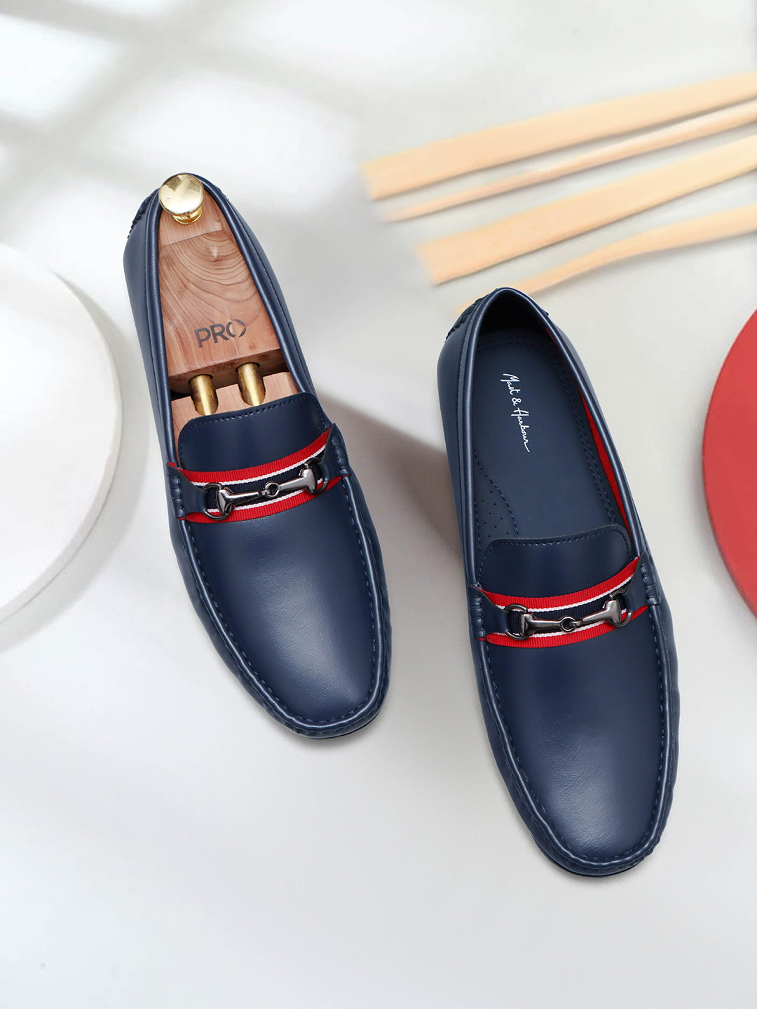 

Mast & Harbour Men Navy Blue Lightweight Horsebit Loafers