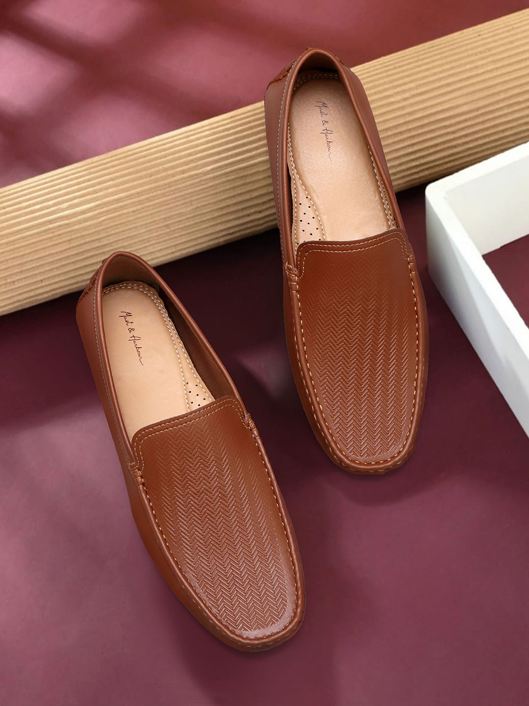 

Mast & Harbour Men Tan Brown Textured Lightweight Loafers