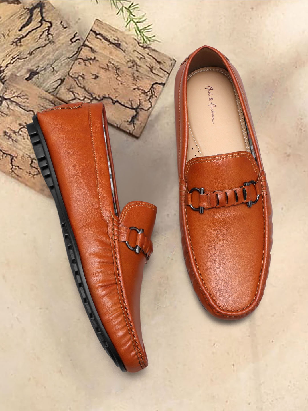 

Mast & Harbour Men Tan Brown Textured Lightweight Horsebit Loafers
