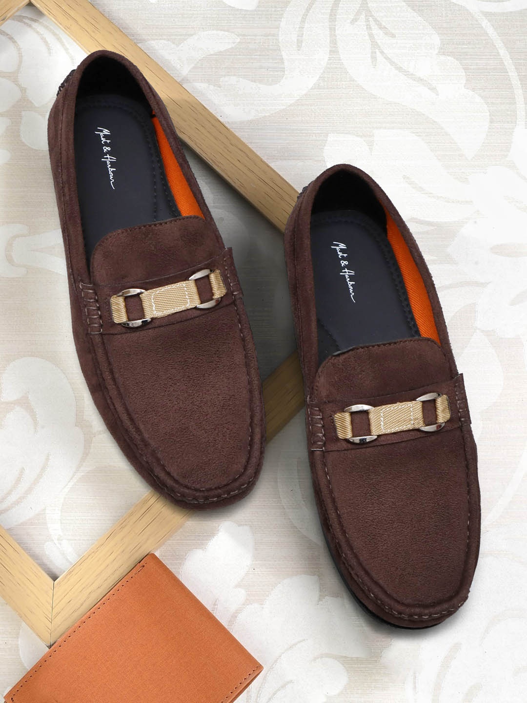 

Mast & Harbour Men Brown Embellished Lightweight Comfort Insole Horsebit Loafers