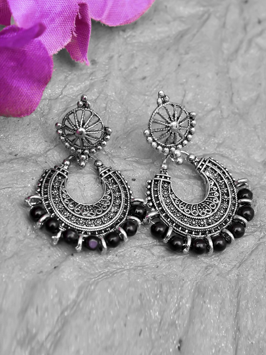 

ROHINIKA Silver-Plated Crescent Shaped Chandbalis