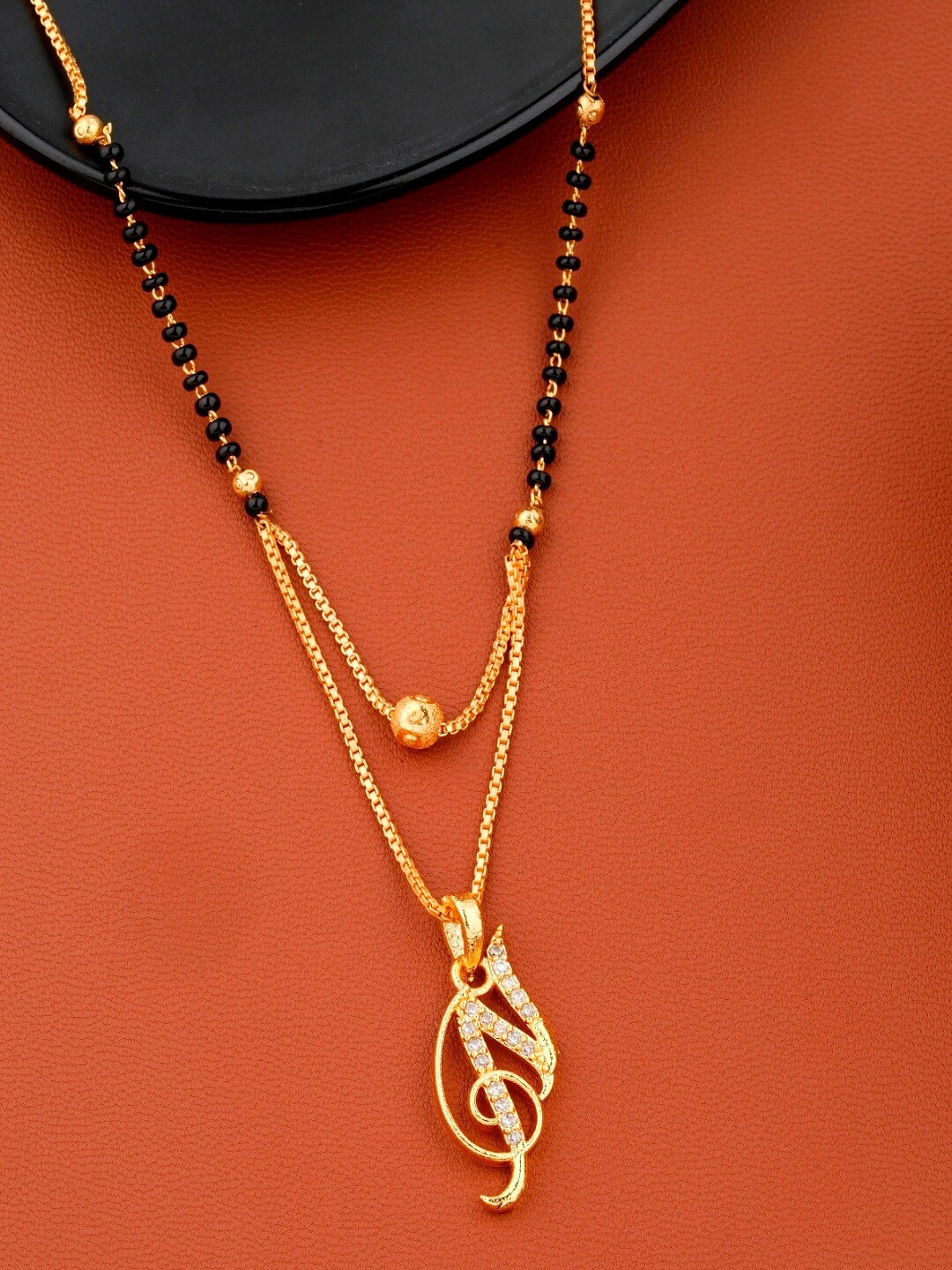 

JEWEL WORLD Gold-Plated Stone-Studded & Beaded Mangalsutra