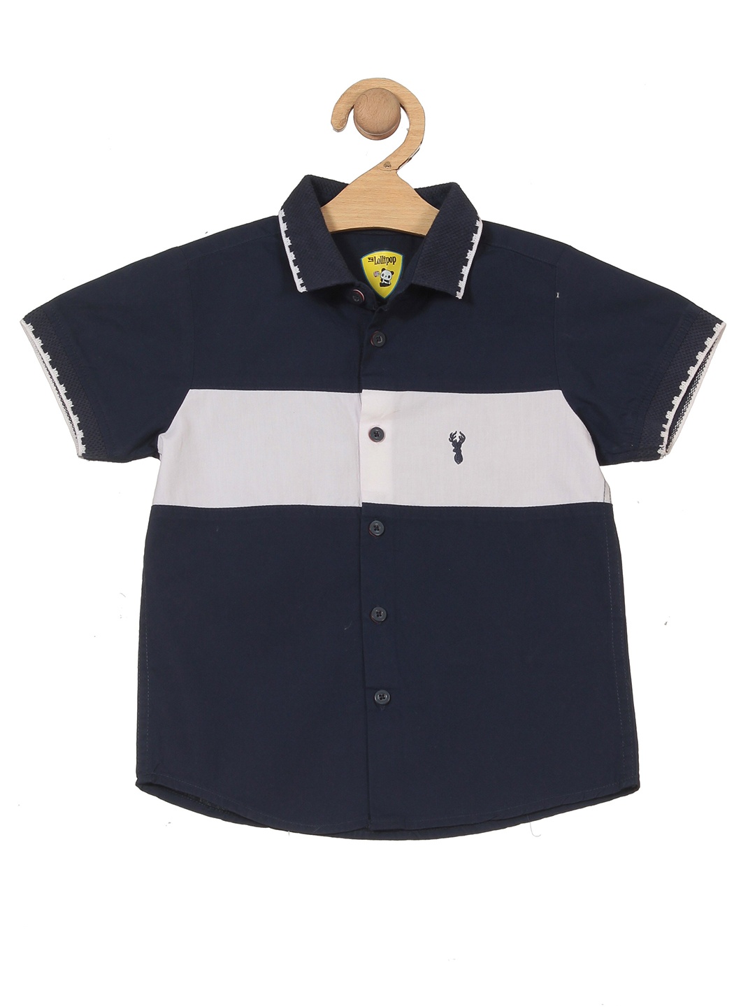

Lil Lollipop Boys Colourblocked Pure Cotton Casual Shirt, Navy blue