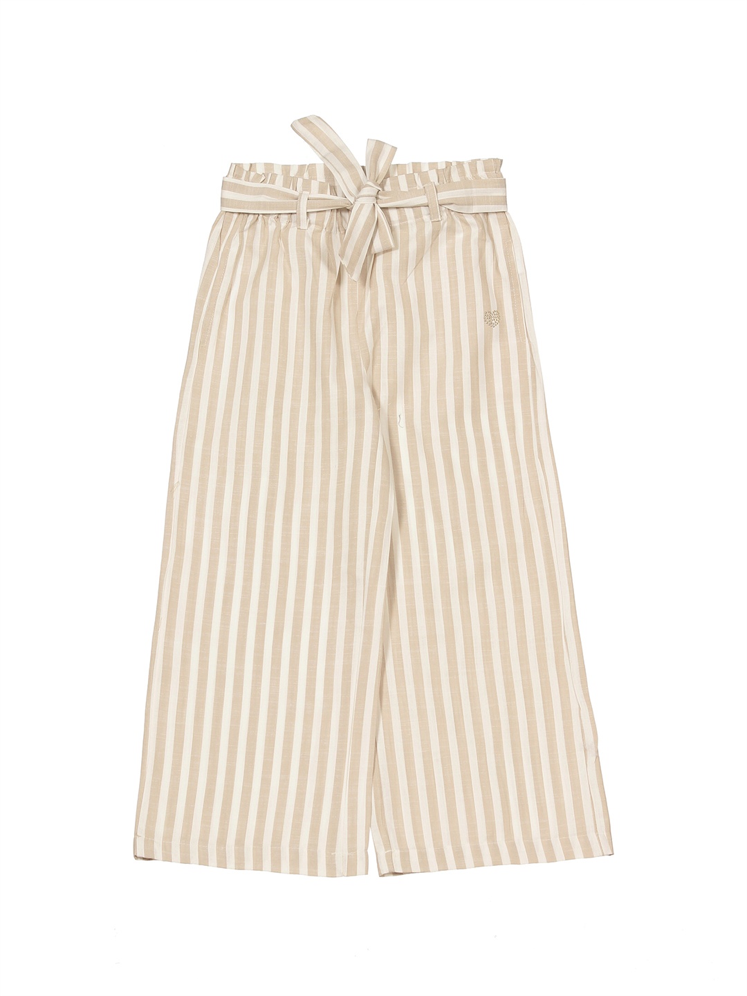 

Lil Lollipop Girls Striped Knitted Pure Cotton Flared Palazzos, Beige