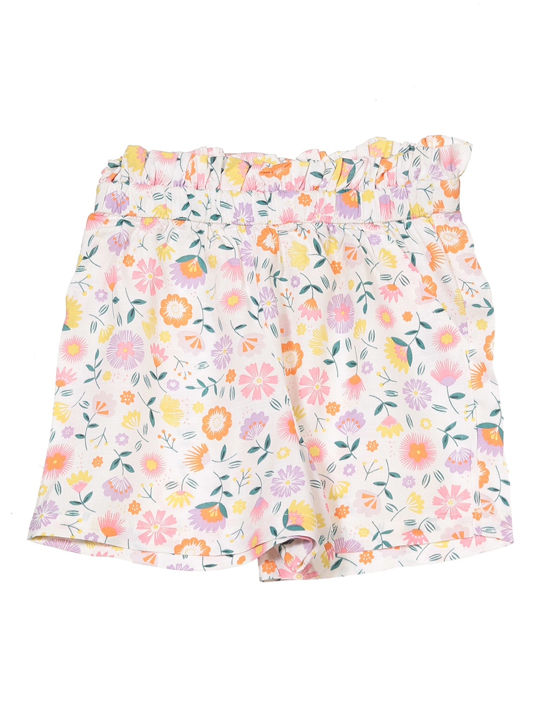 

Lil Lollipop Girls Mid Rise Floral Printed Pure Cotton Shorts, White