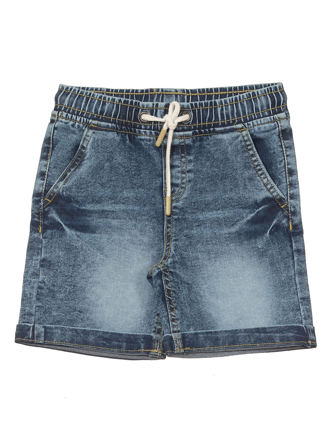 

Lil Lollipop Kids Mid Rise Washed Pure Cotton Denim Shorts, Blue