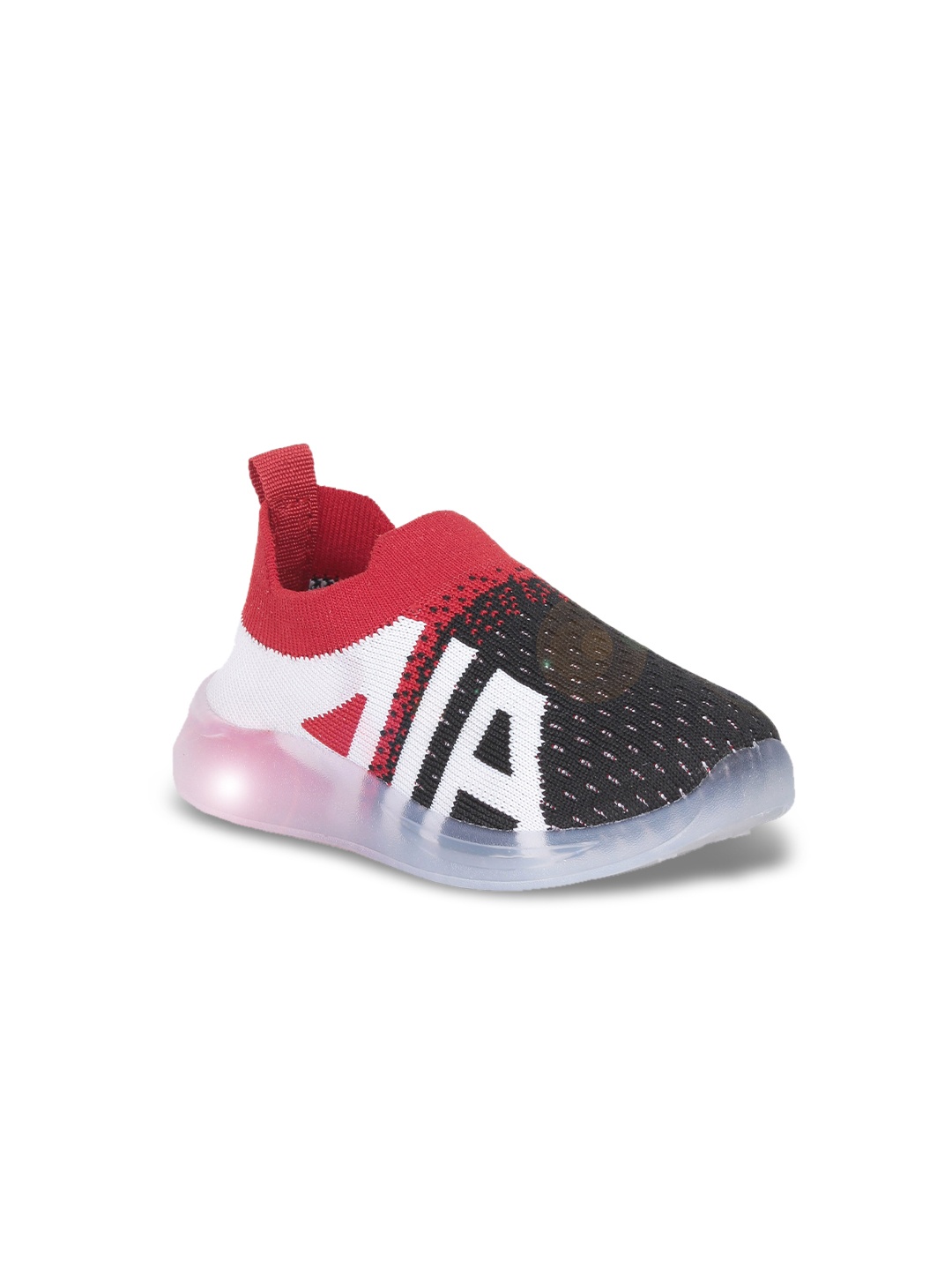 

Lil Lollipop Kids Woven Design Padded Insole Basics Slip-On Sneakers With LED Lights, Black