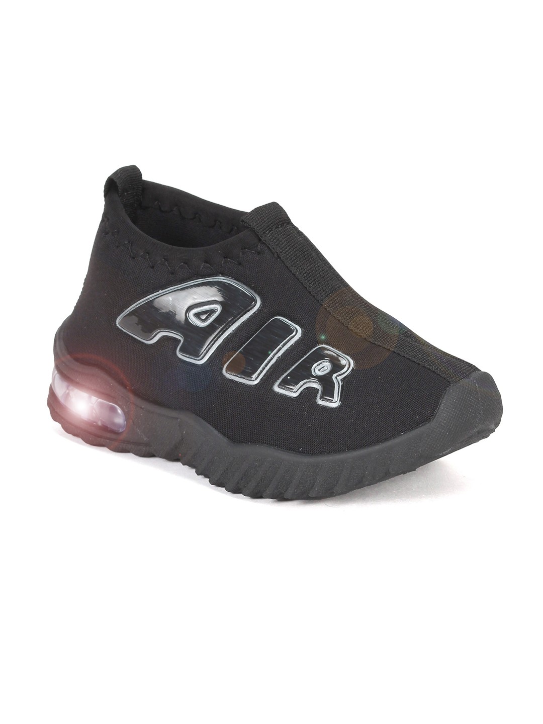 

Lil Lollipop Kids Woven Design Padded Insole Basics Slip-On Sneakers With LED Lights, Black