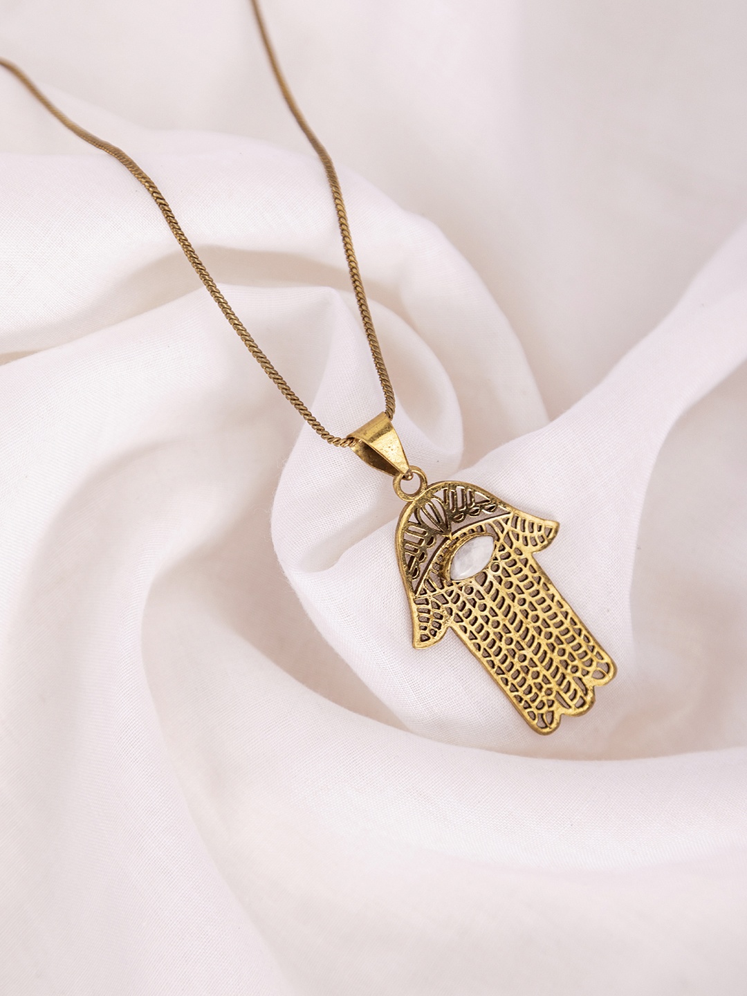 

Studio One Love Brass-Plated Evil Eye Pendant With Chain, Gold