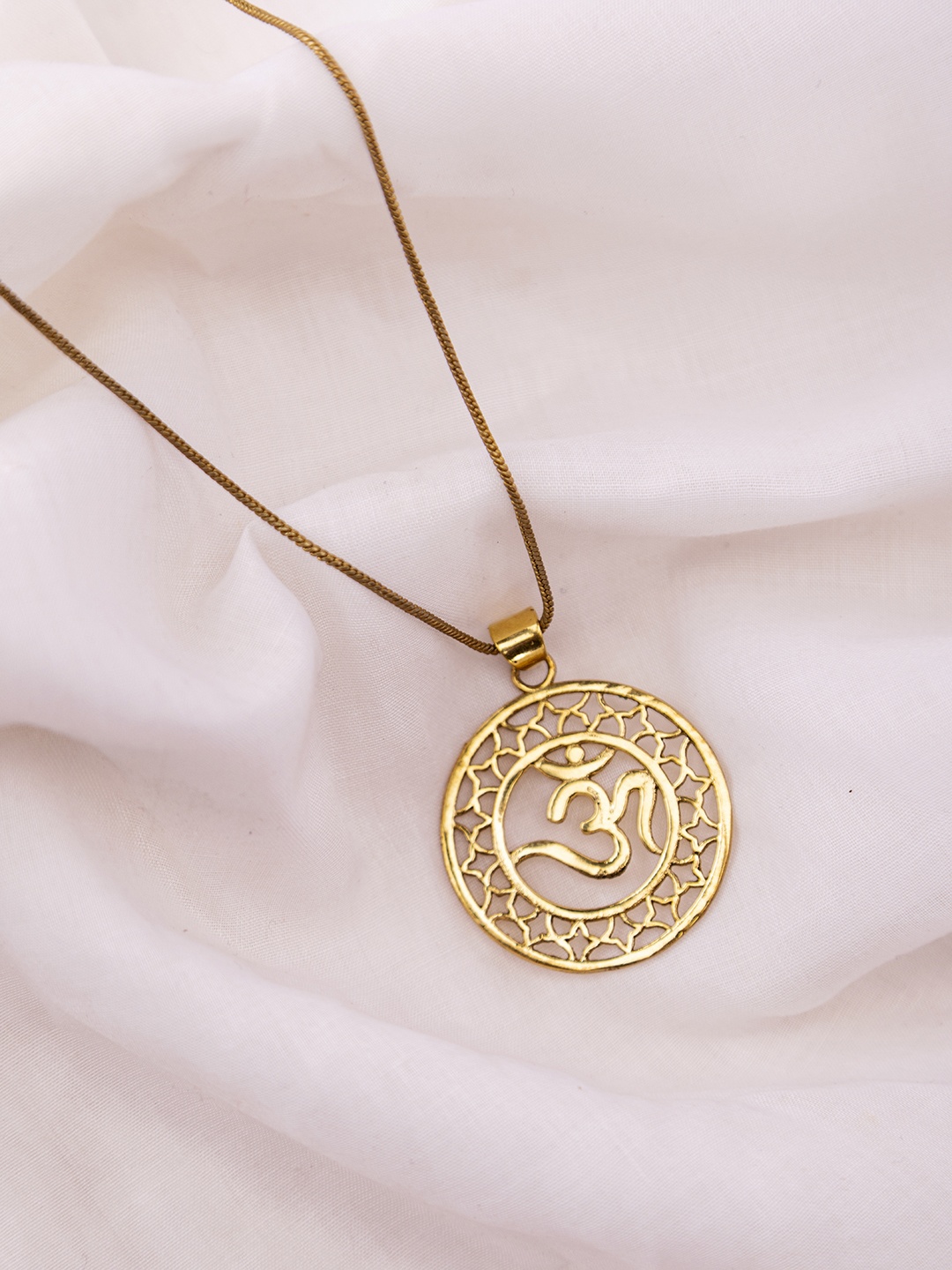 

Studio One Love Brass-Plated OM Contemporary Pendant With Chain, Gold