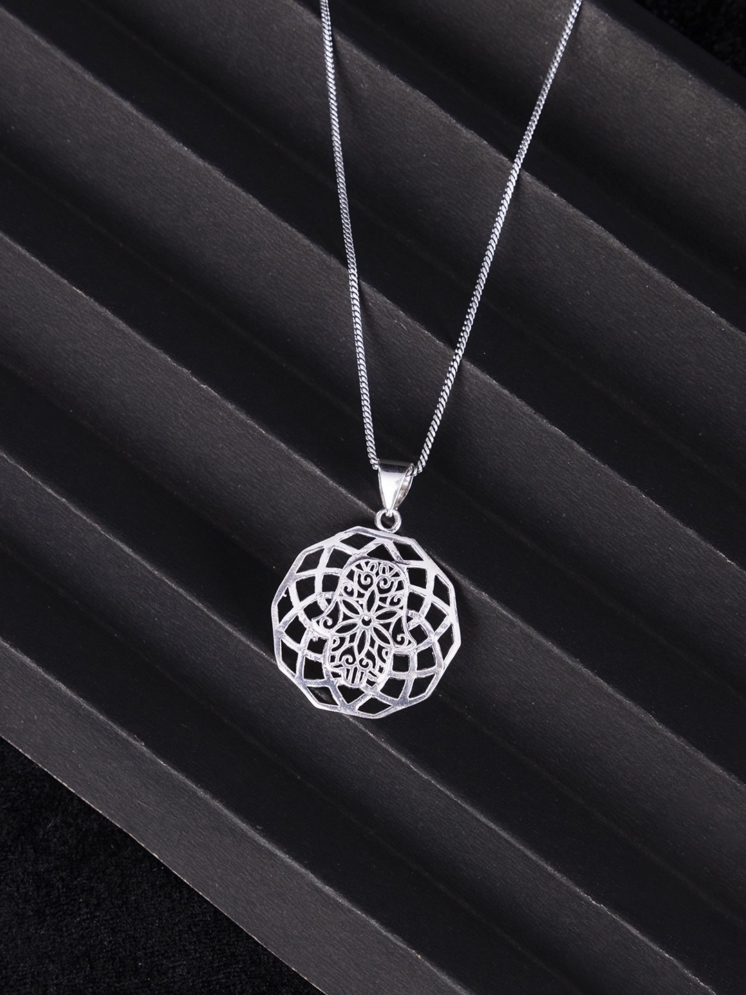 

Studio One Love Brass-Plated Contemporary Pendant With Chain, Silver