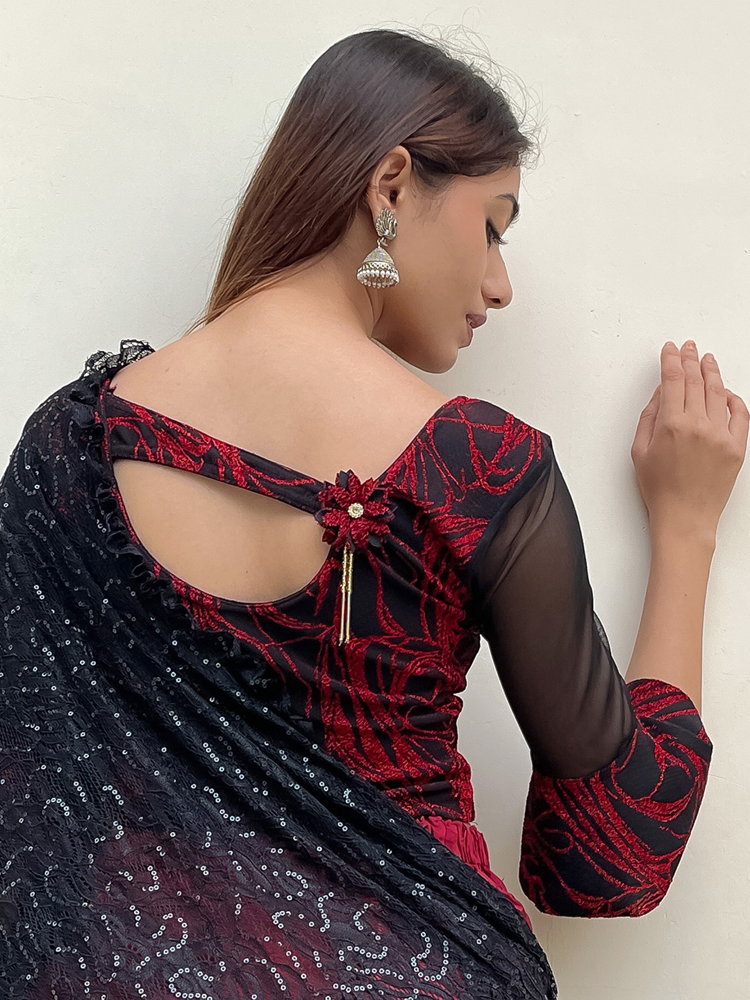 

Bindigasm's Advi Embellished Stretchable Saree Blouse, Red