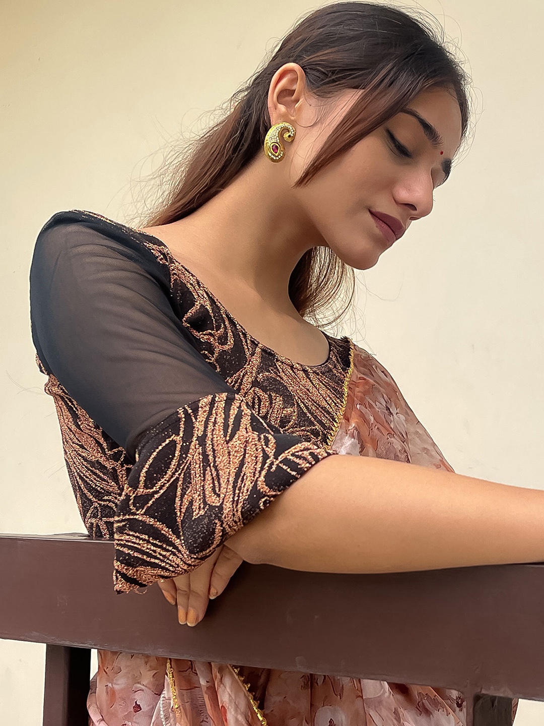 

Bindigasm's Advi Embellished Stretchable Saree Blouse, Copper