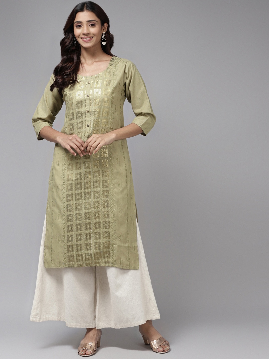 

BAESD Geometric Sequin Embroidered Cotton Kurta, Green