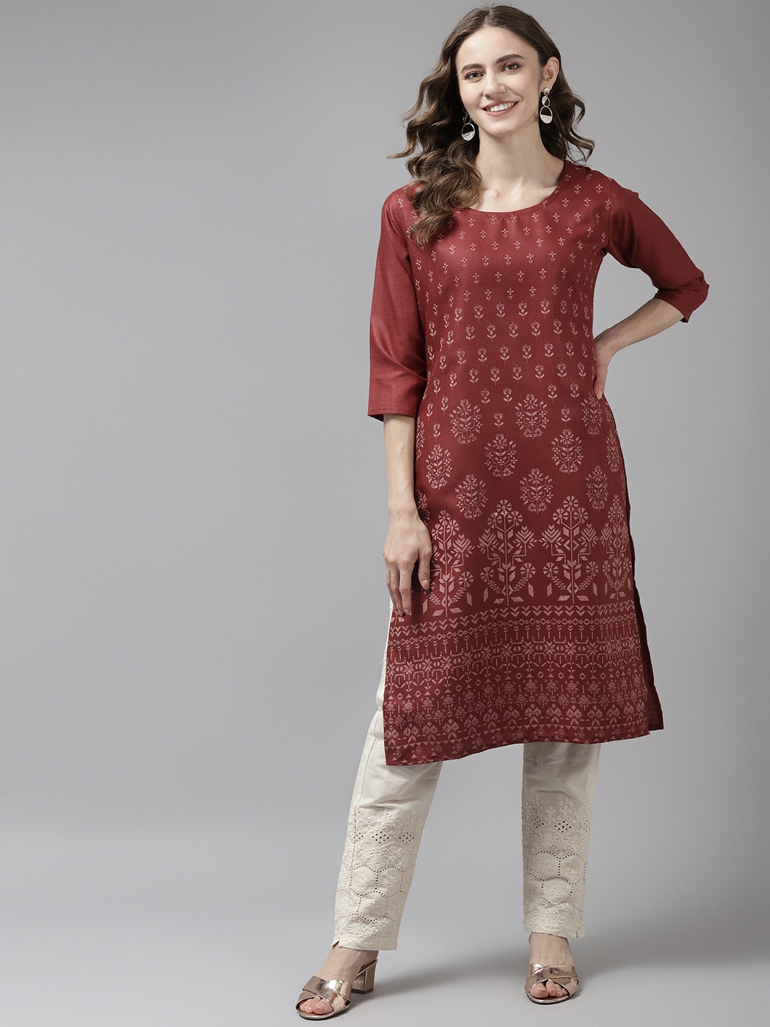 

BAESD Mirror Work Straight Kurta, Maroon