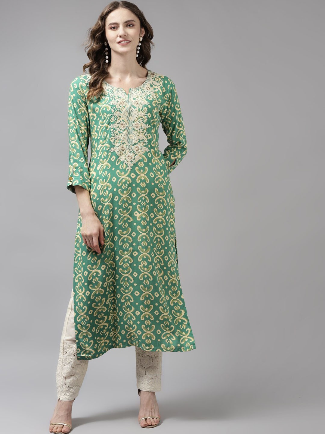 

BAESD Abstract Printed Straight Kurta, Green