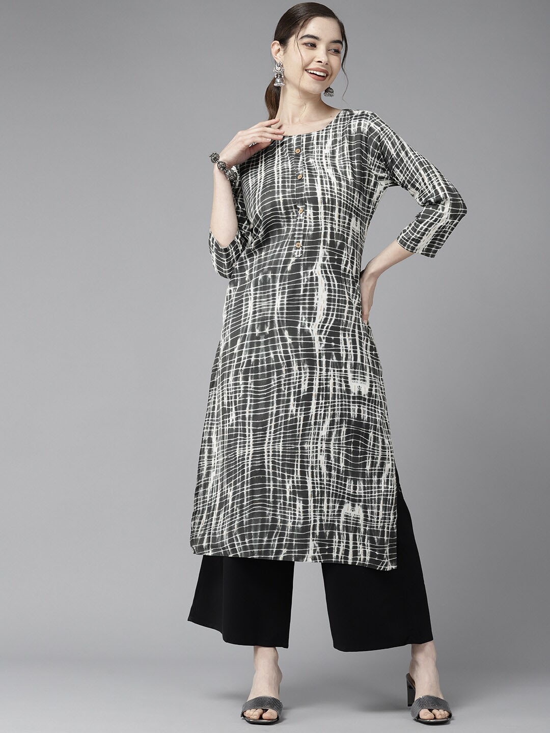 BAESD Shibori Dyed A-Line Cotton Kurta, Black