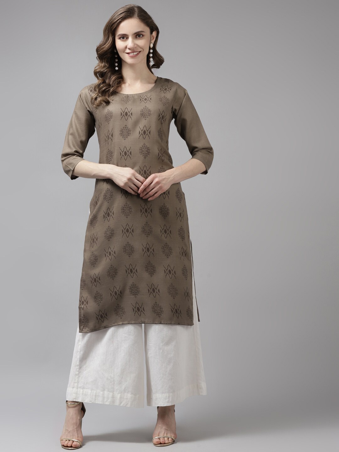 

BAESD Geometric Printed Cotton Straight Kurta, Brown