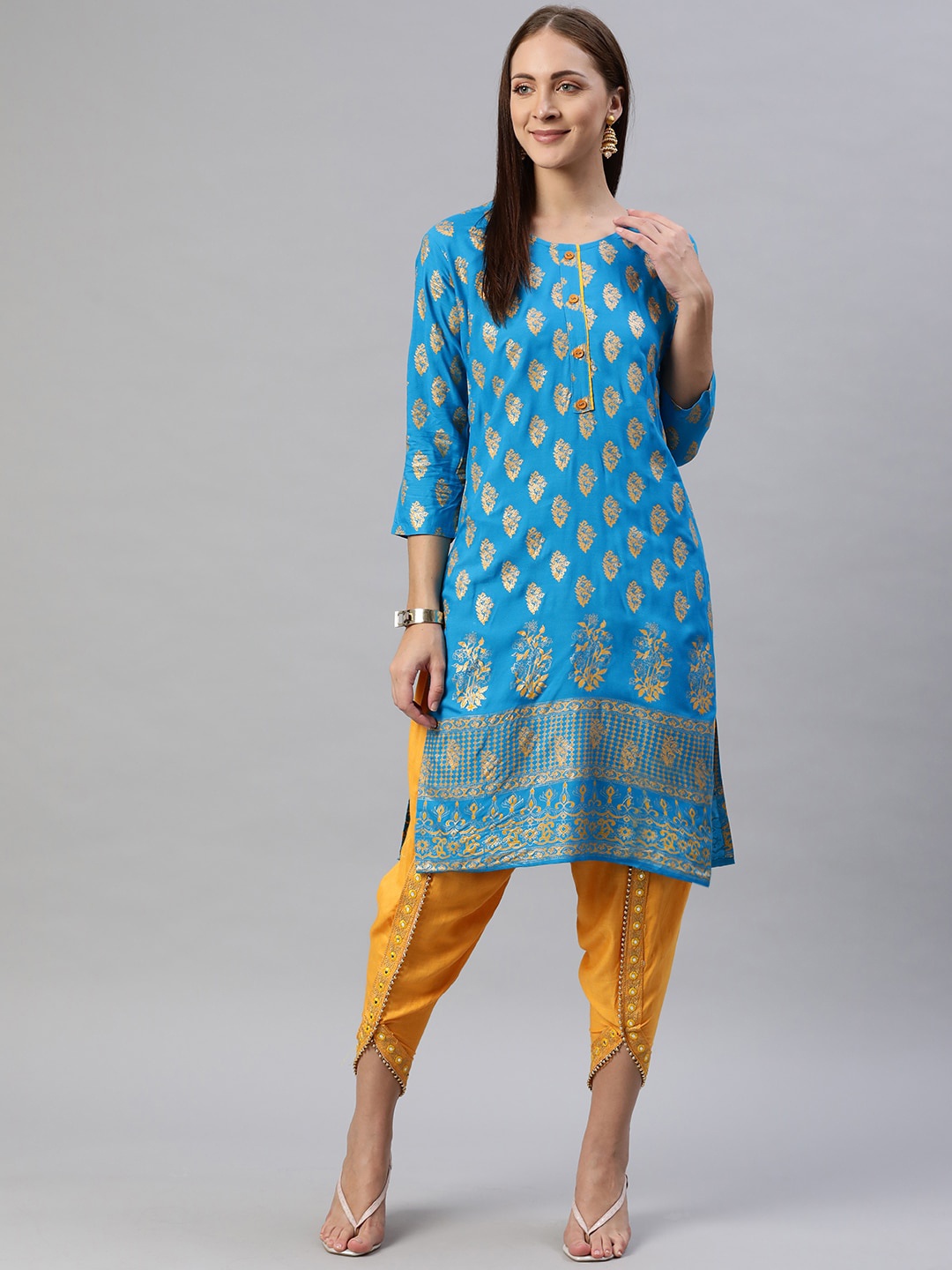 

BAESD Ethnic Motifs Printed Cotton Straight Kurta, Blue