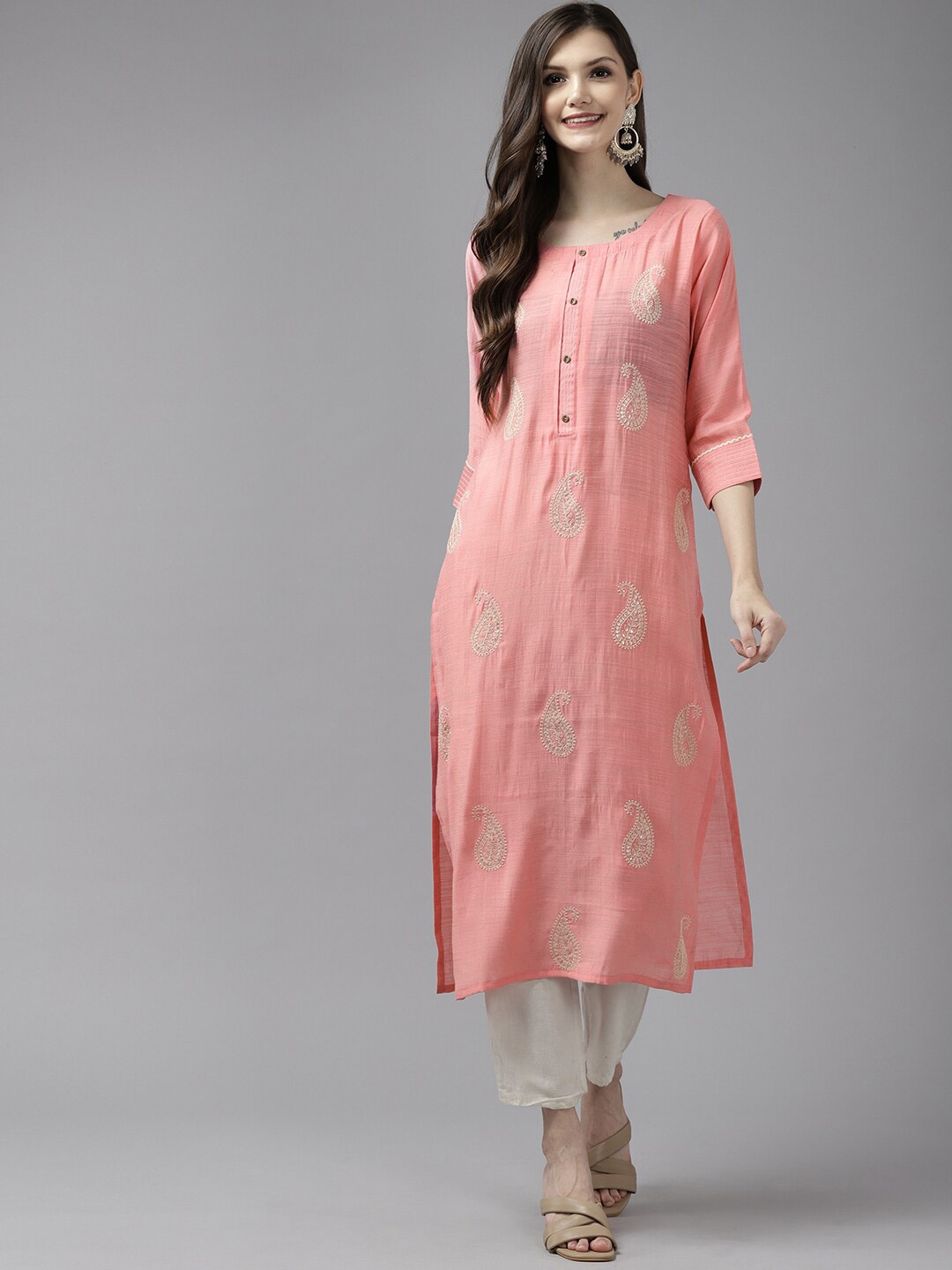 

BAESD Paisley Embroidered Sequinned Kurta, Pink