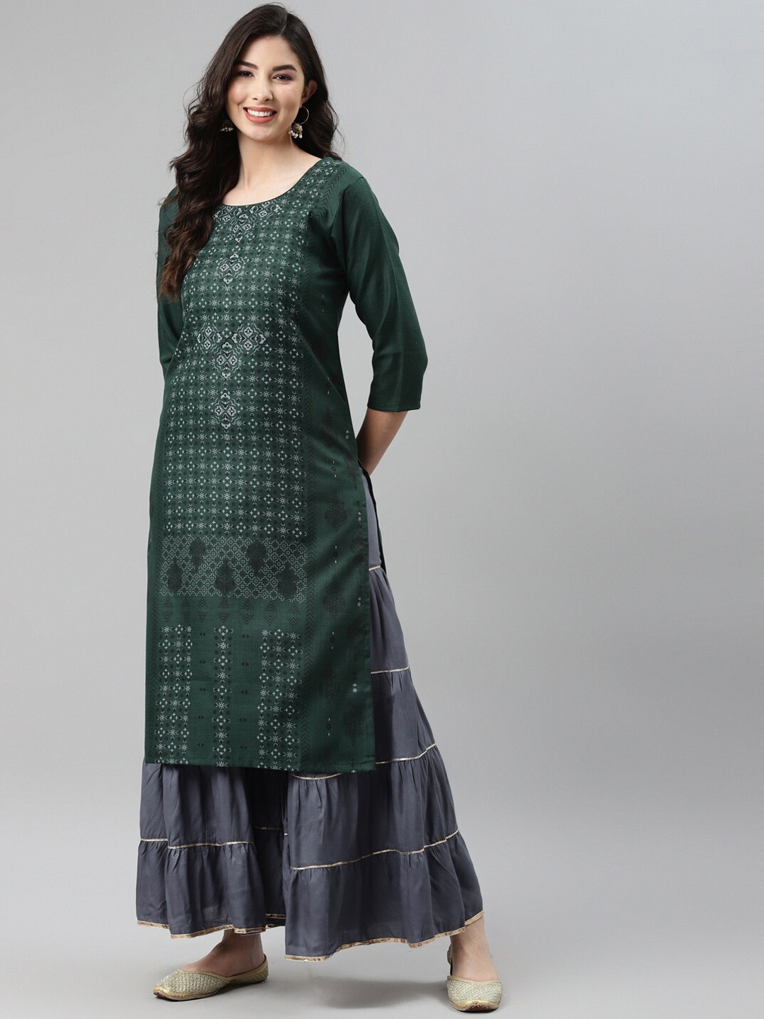 

BAESD Ethnic Motifs Printed Cotton Kurta, Green