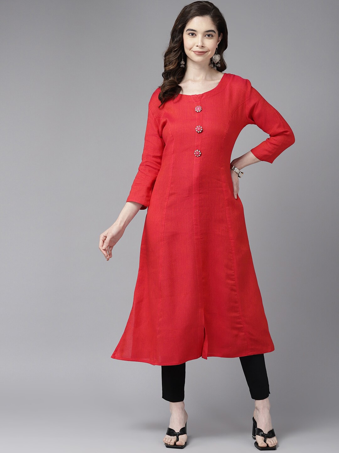 

BAESD Panelled A-Line Cotton Kurta, Red