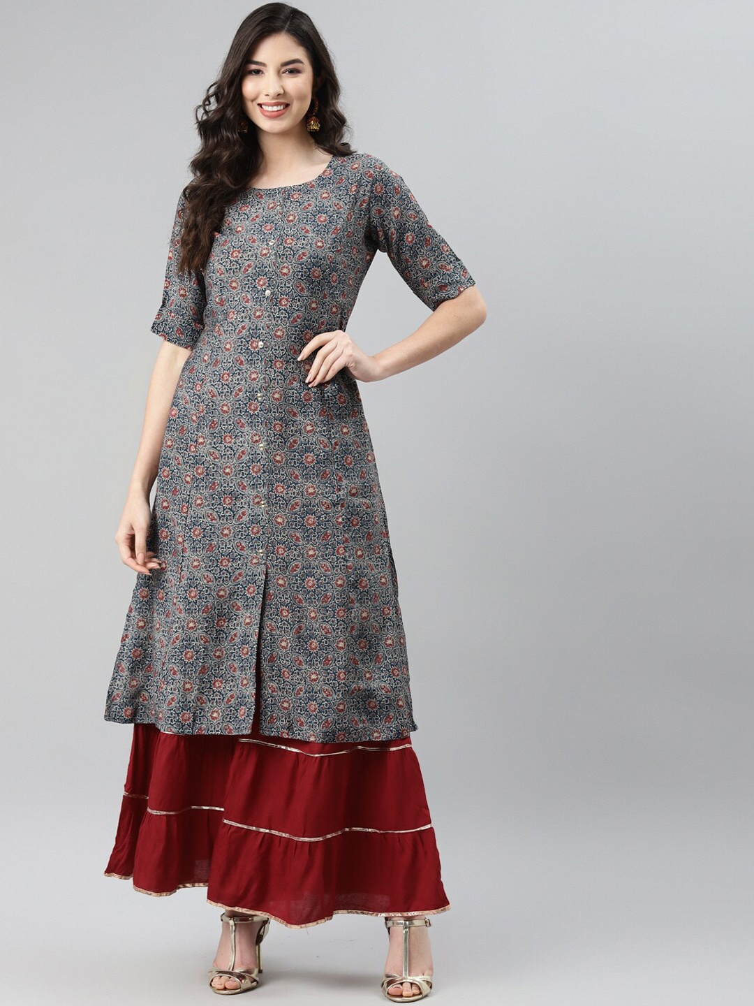 

BAESD Ethnic Motifs Printed Cotton Kurta, Navy blue