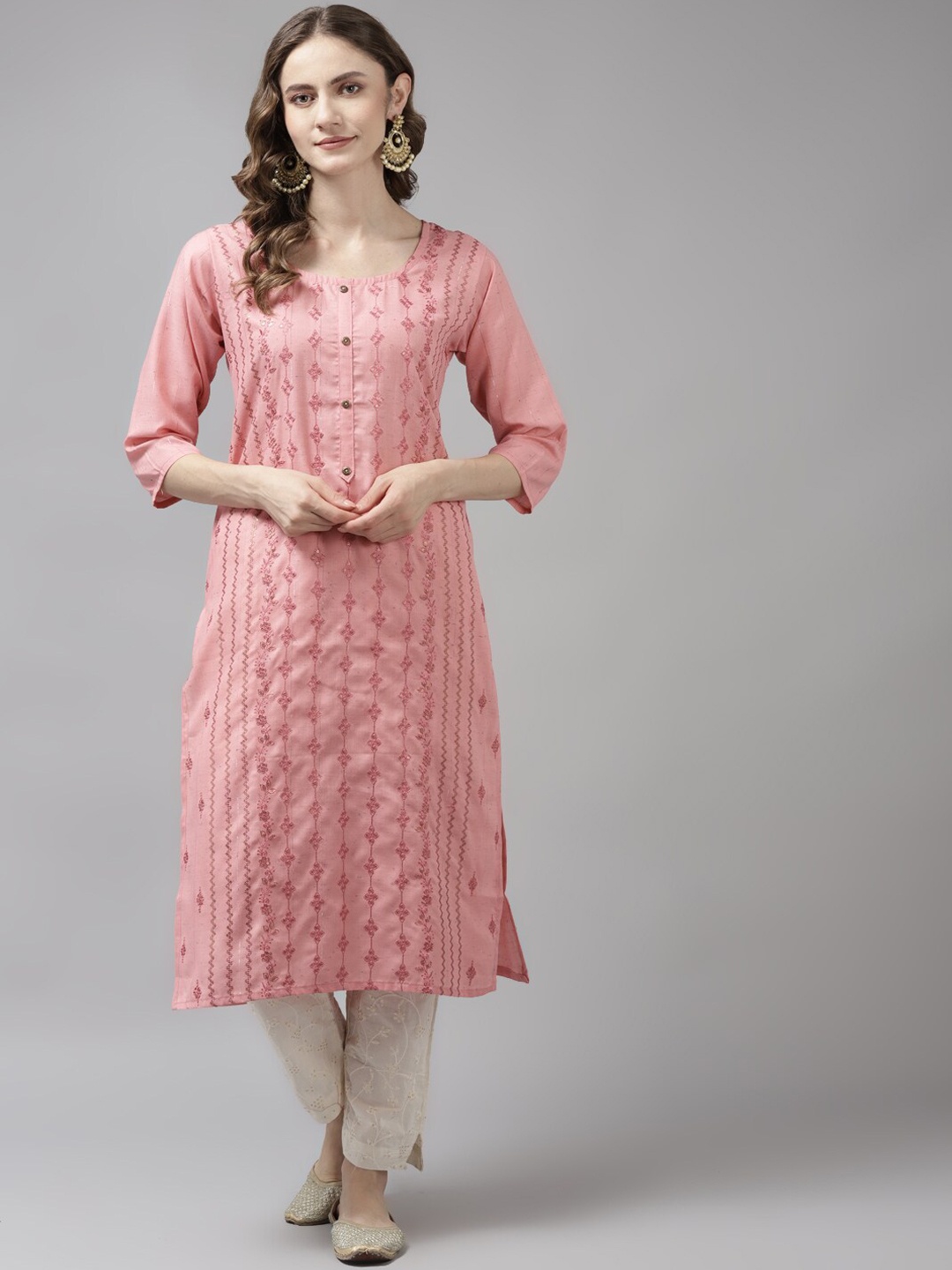 

BAESD Ethnic Motifs Embroidered Sequinned Cotton Kurta, Pink