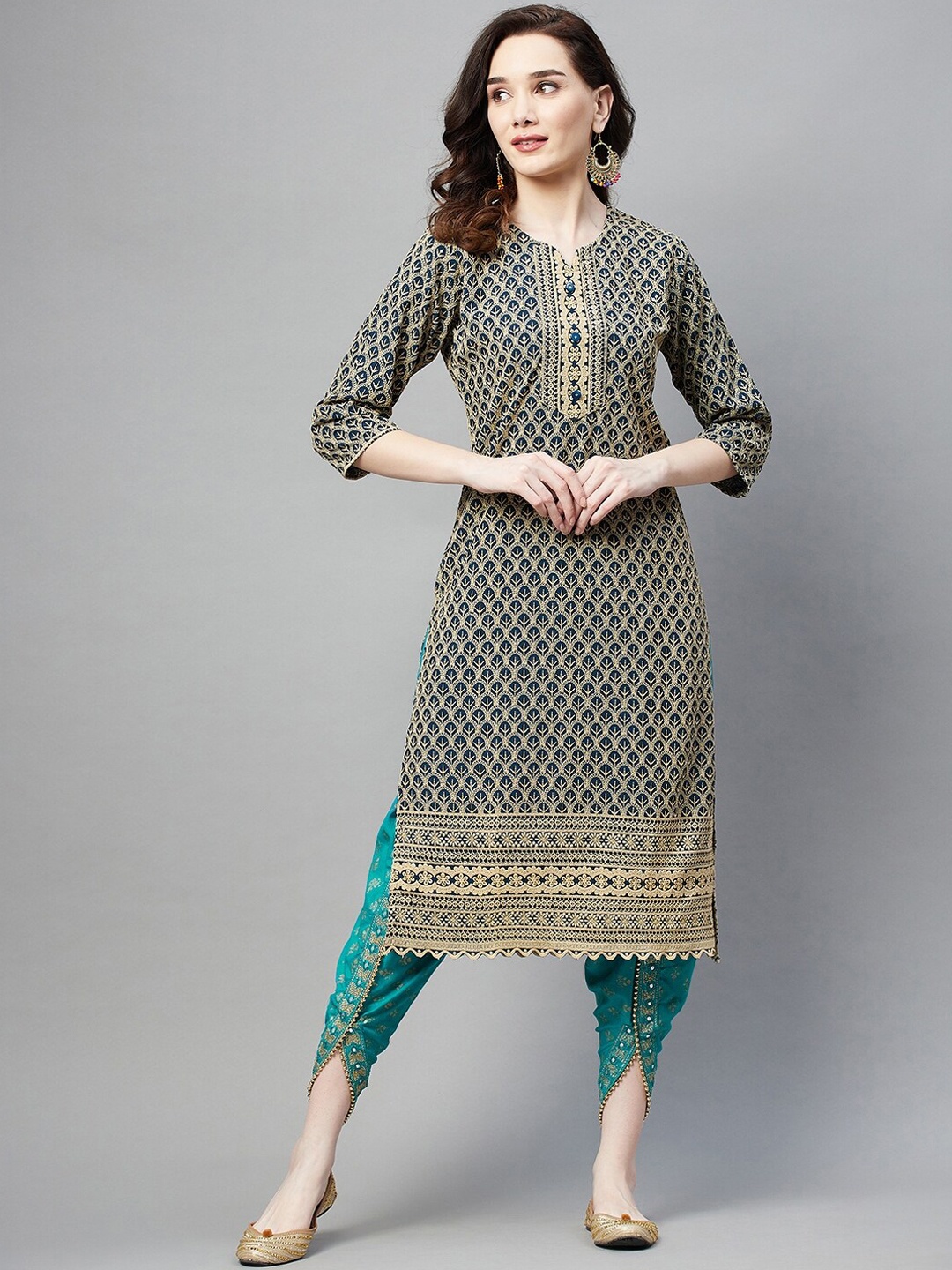

BAESD Ethnic Motifs Embroidered Sequined Cotton Kurta, Teal