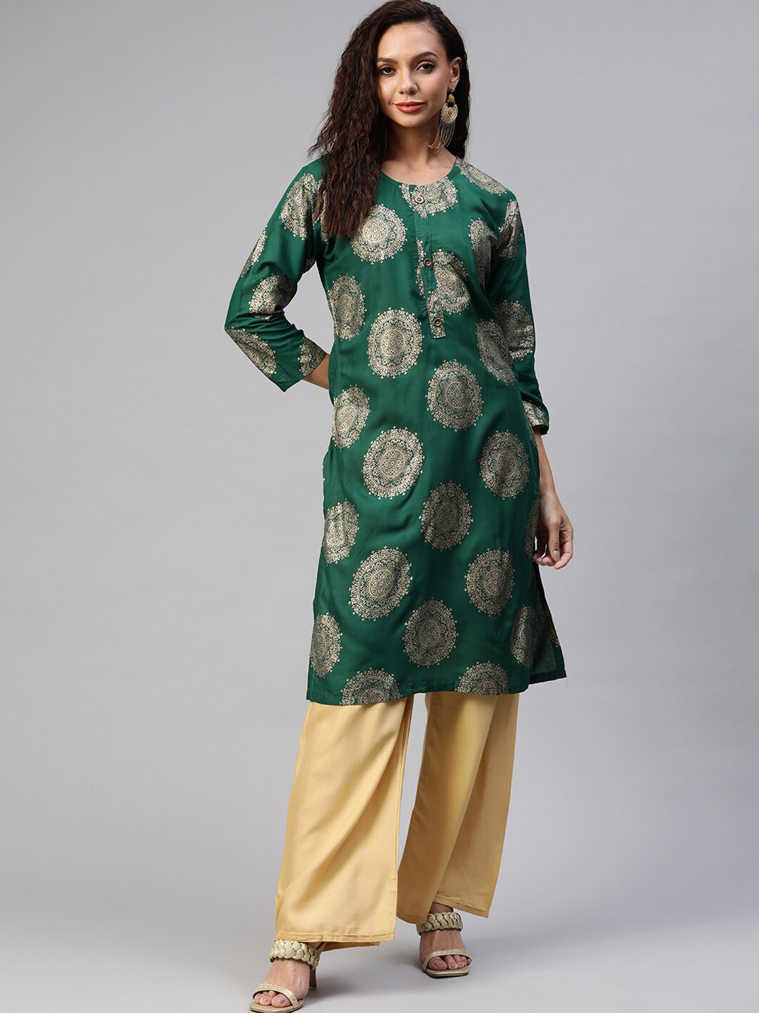 

BAESD Ethnic Motifs Printed Cotton Kurta, Green
